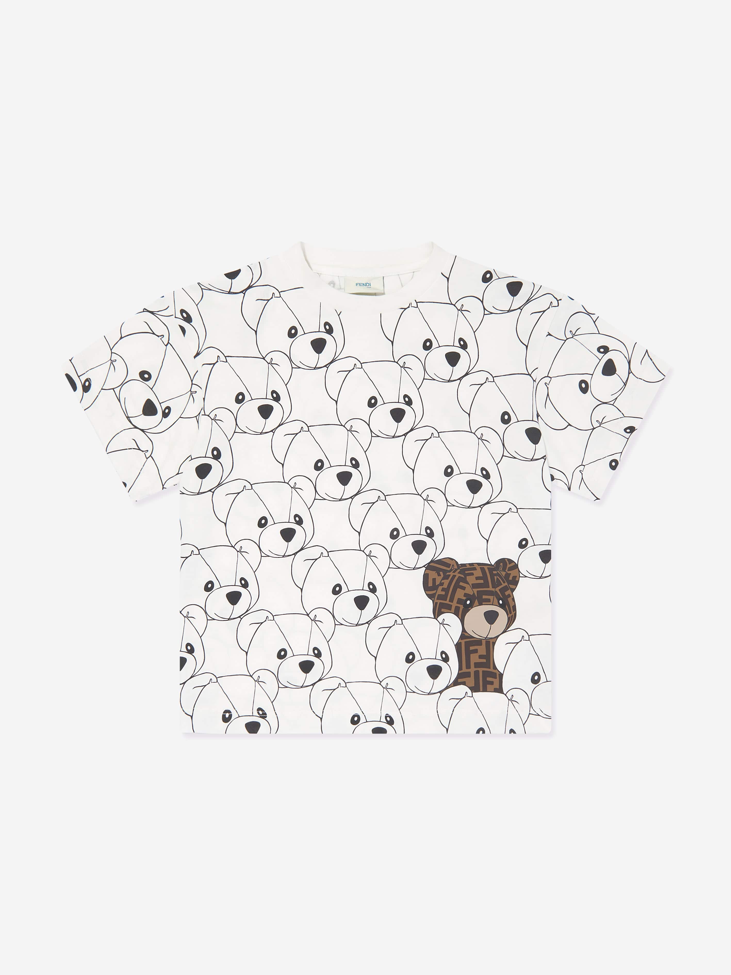 Fendi Kids FF Teddy Bear T-Shirt in White Cheap In China