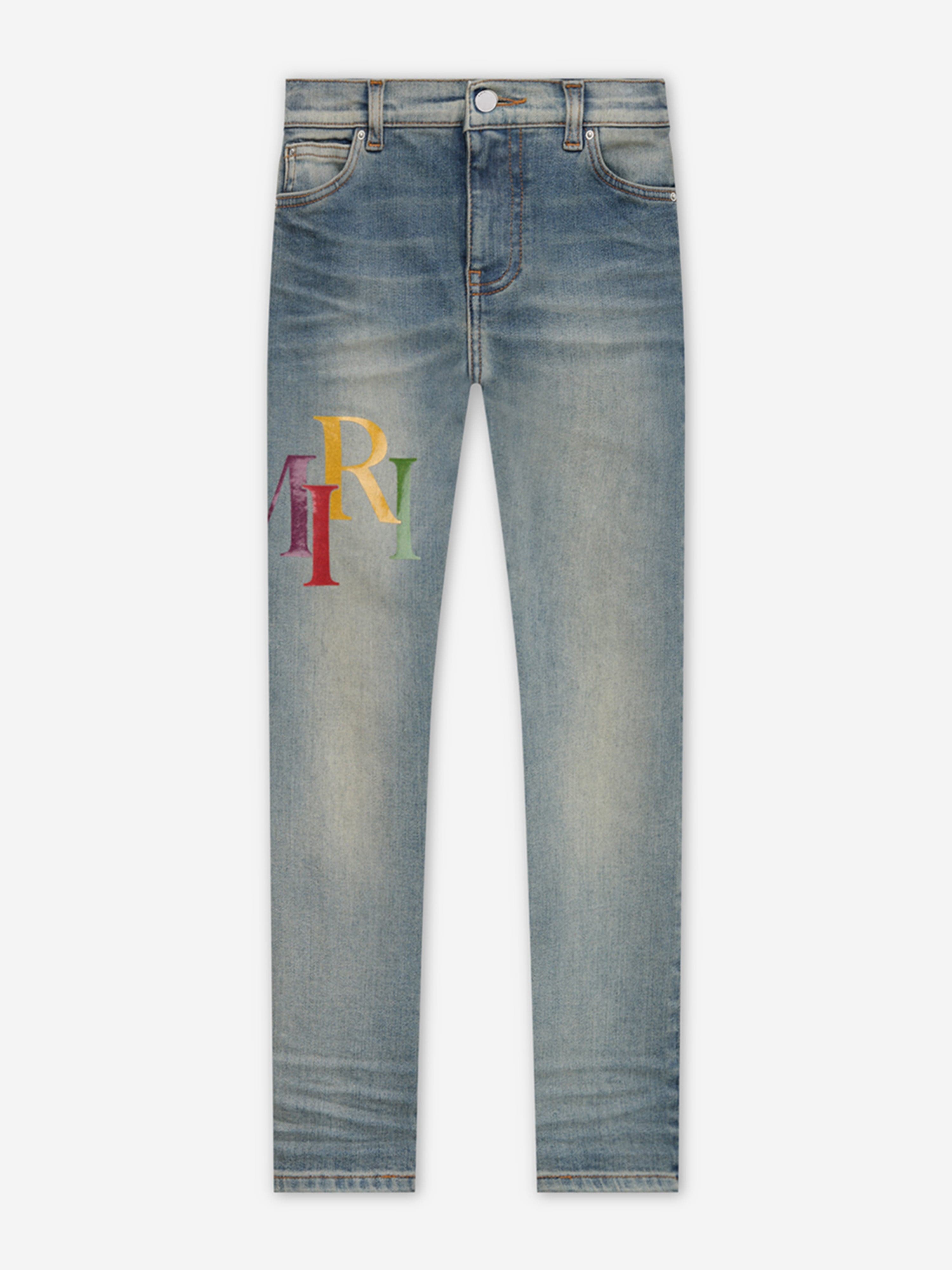Kids Staggered Logo Jeans in Blue Cheap Outlet Store