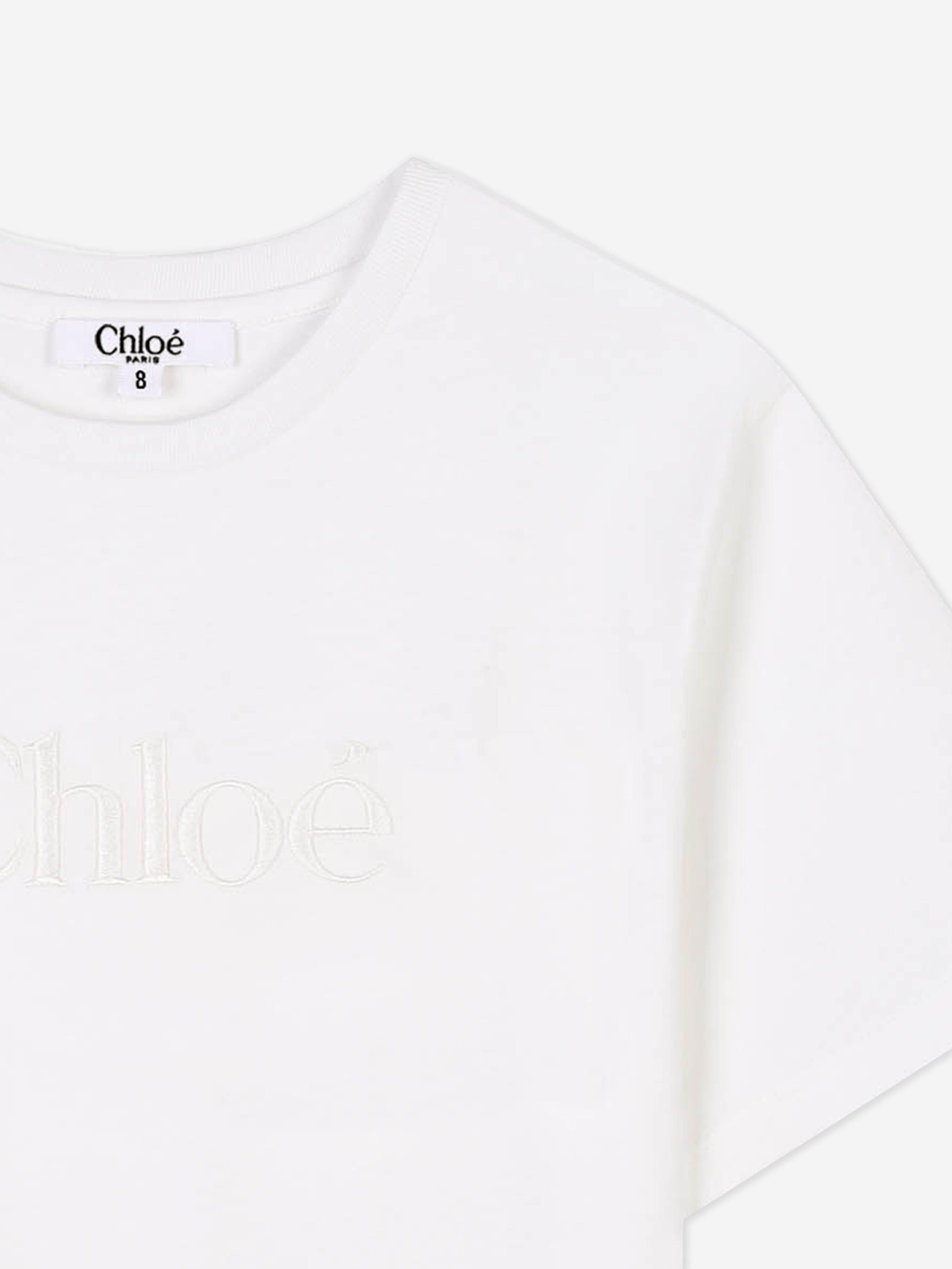 Chlo¨¦ Girls Embroidered Logo T-Shirt in Ivory Clearance Hot Sale