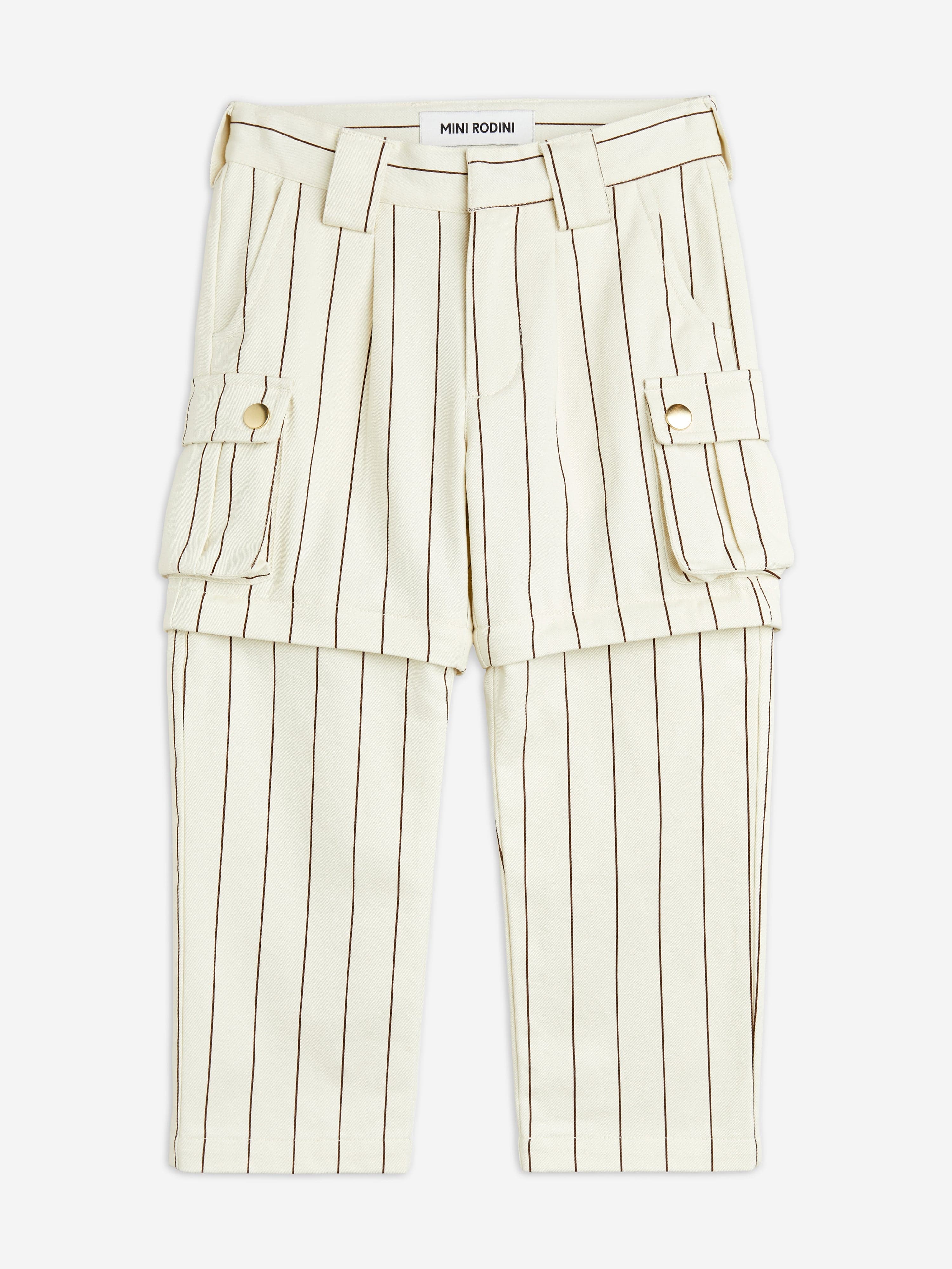 Mini Rodini Kids Striped Cargo Trousers in Ivory Clearance Explore