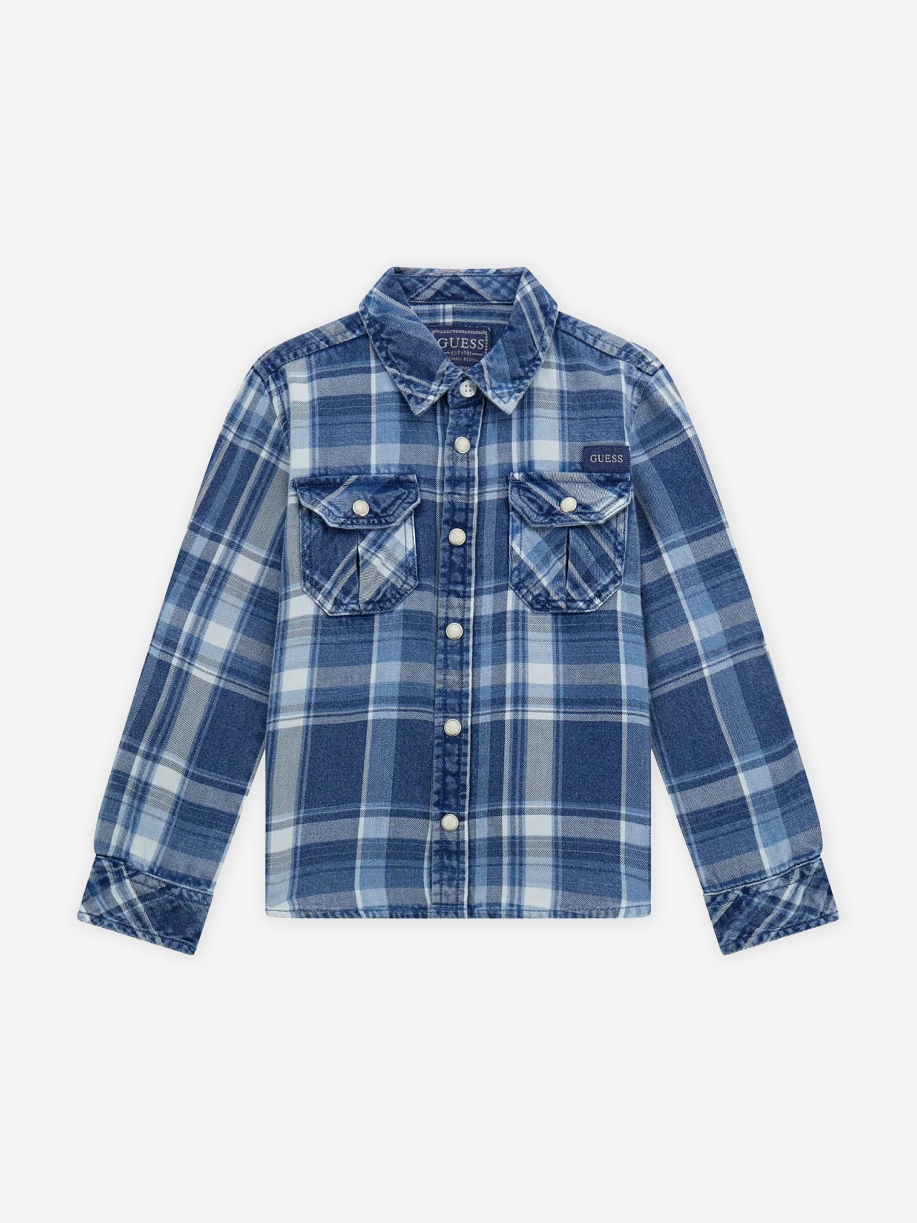 Guess Boys Cotton Twill Shirt in Blue Cheap Sale Footaction