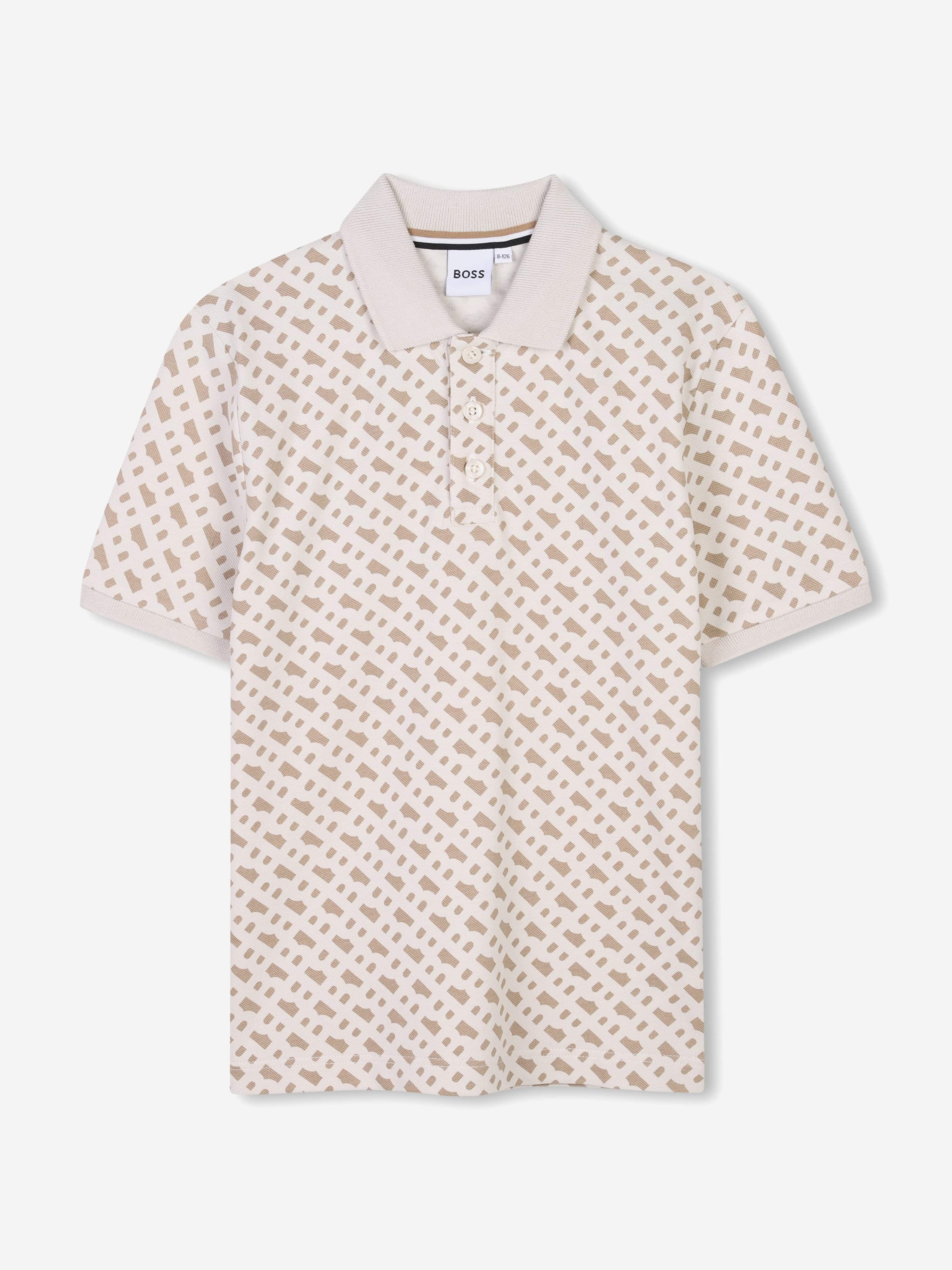 BOSS Boys Monogram Print Polo Shirt in Beige Free Shipping Inexpensive