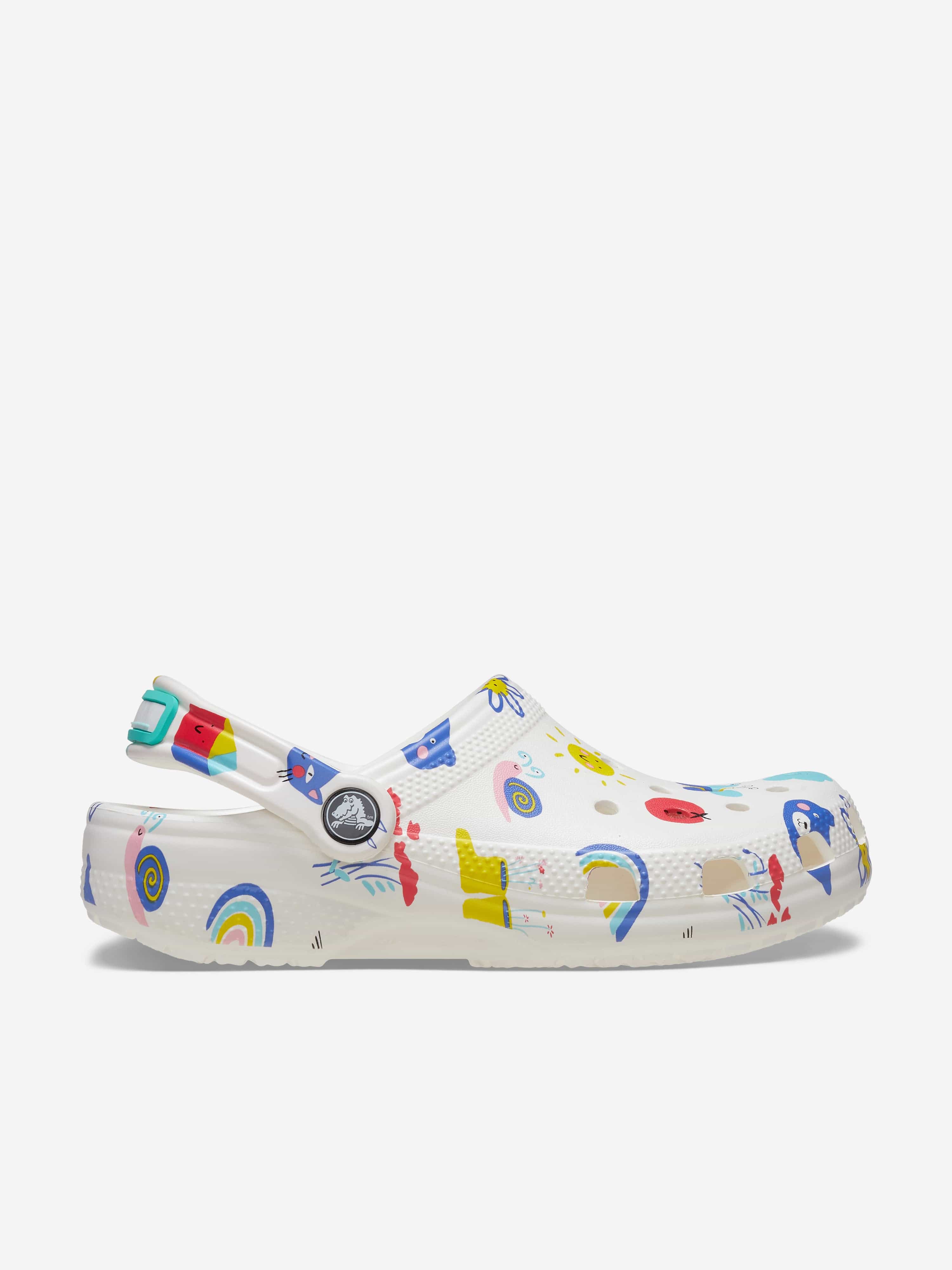 Crocs Kids Classic Doodle Print Clog in White Pay With Paypal