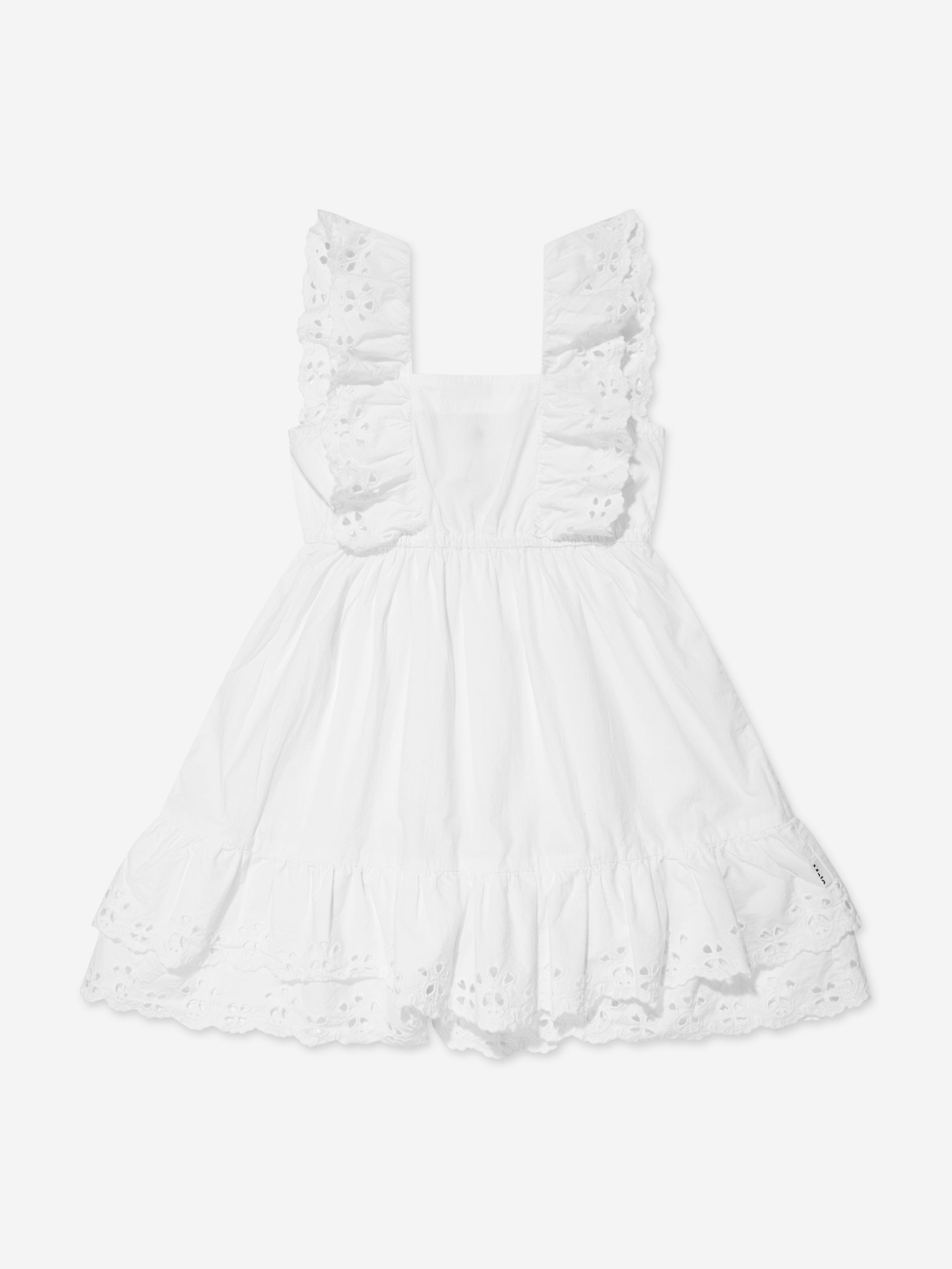 Molo Girls Frill Shoulder Pinafore Dress in White Outlet Footlocker Finishline