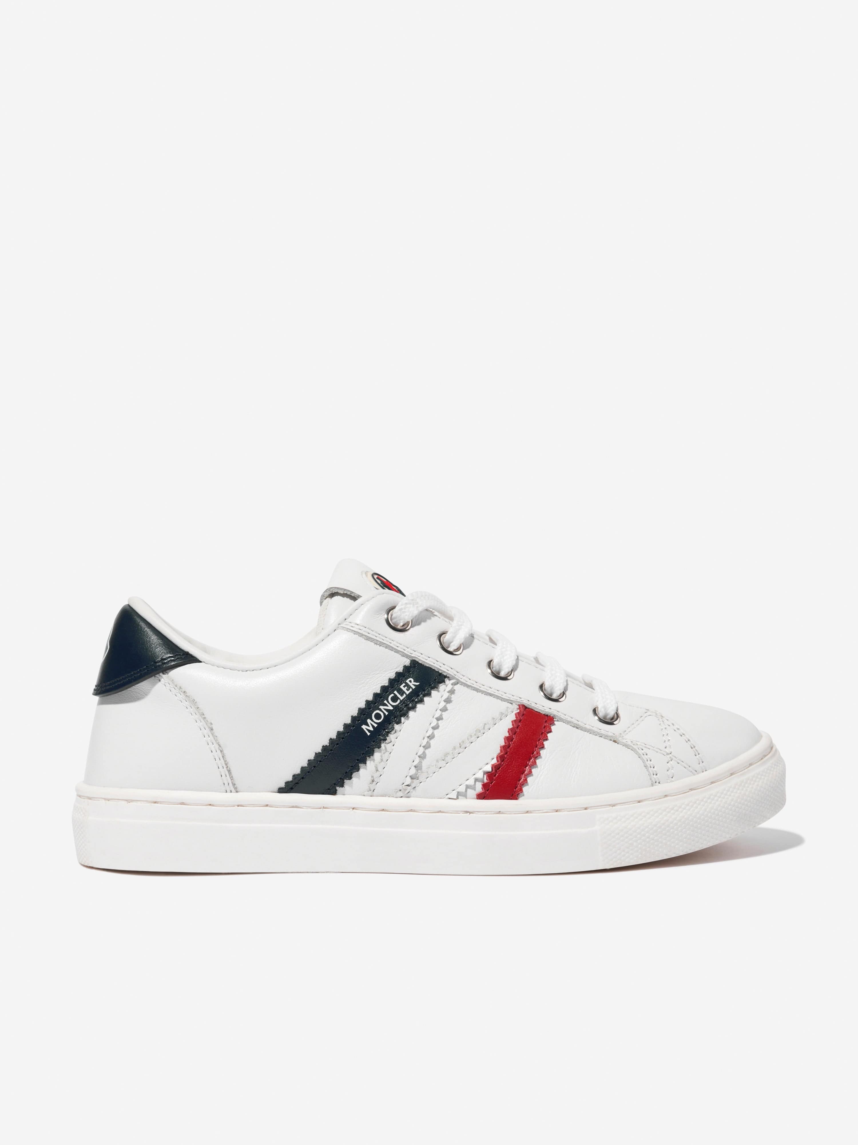 Moncler Enfant Kids Leather Petit Monaco Low Top Trainers in White Popular Cheap Online