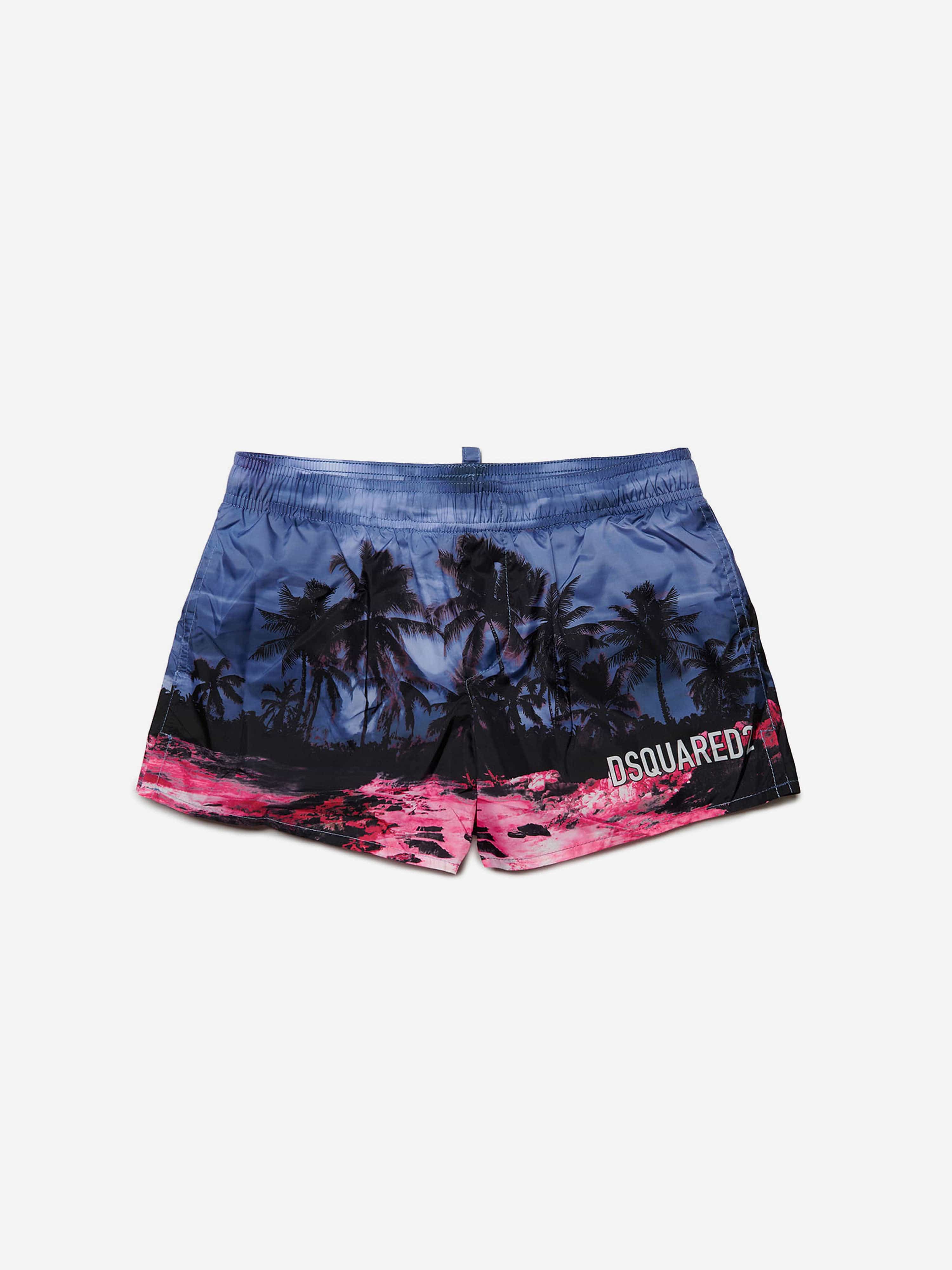Dsquared2 Boys Palm Tree Swim Shorts in Blue 100% Original Online