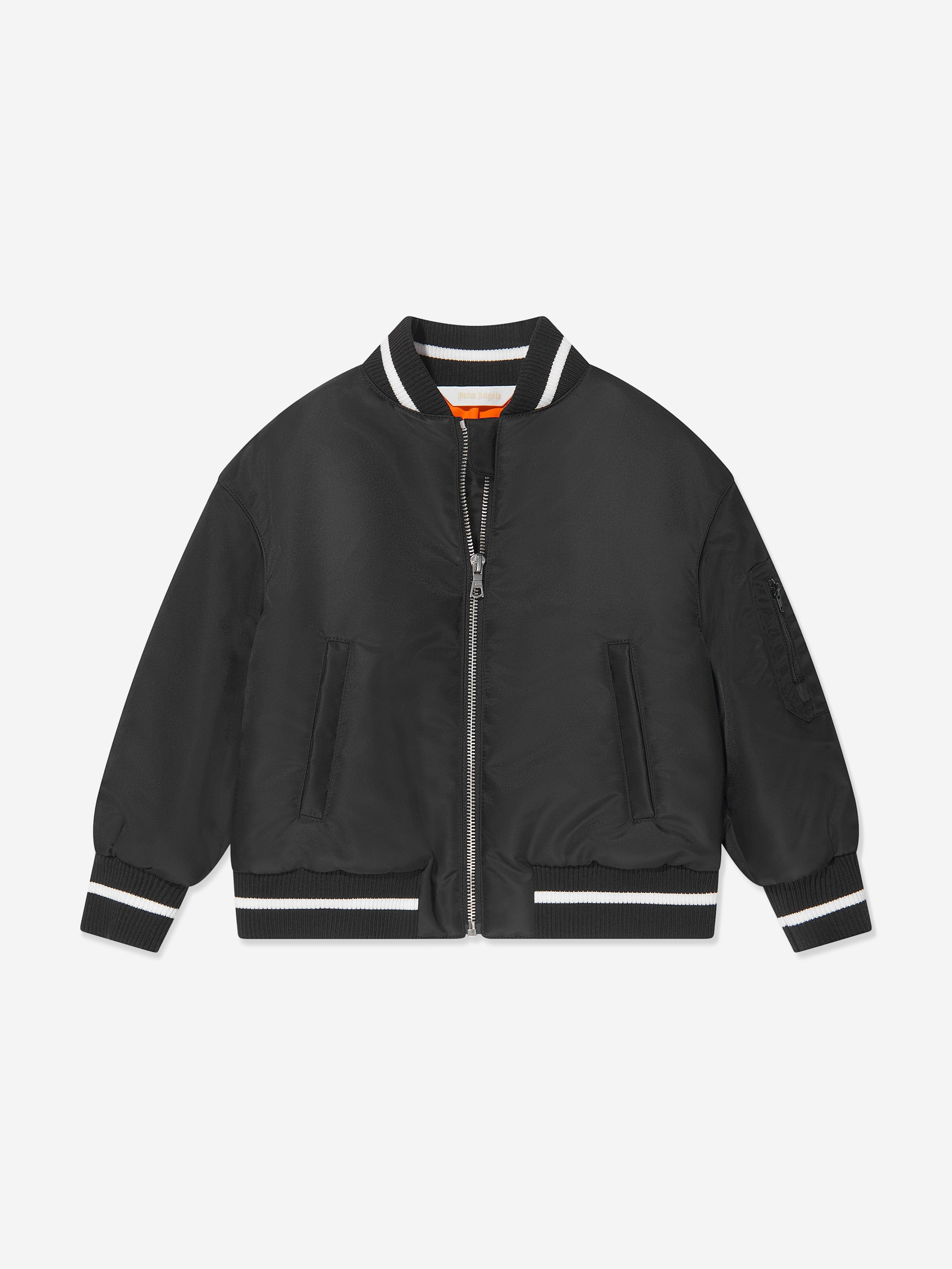Palm Angels Boys Curved Logo Bomber Jacket in Black Cheap Sale 100% Authentic