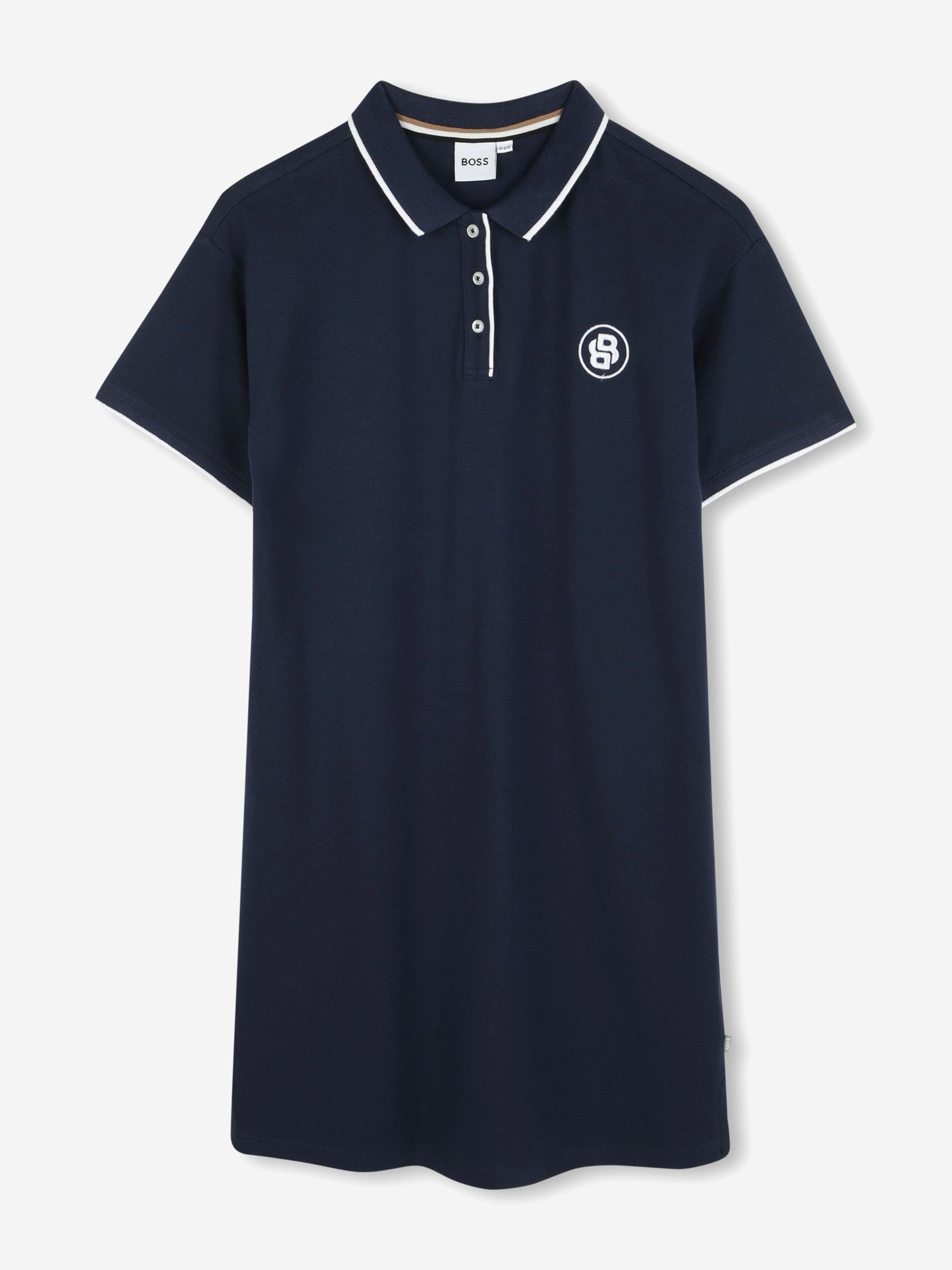 BOSS Girls Double B Logo Polo Dress in Navy Classic For Sale