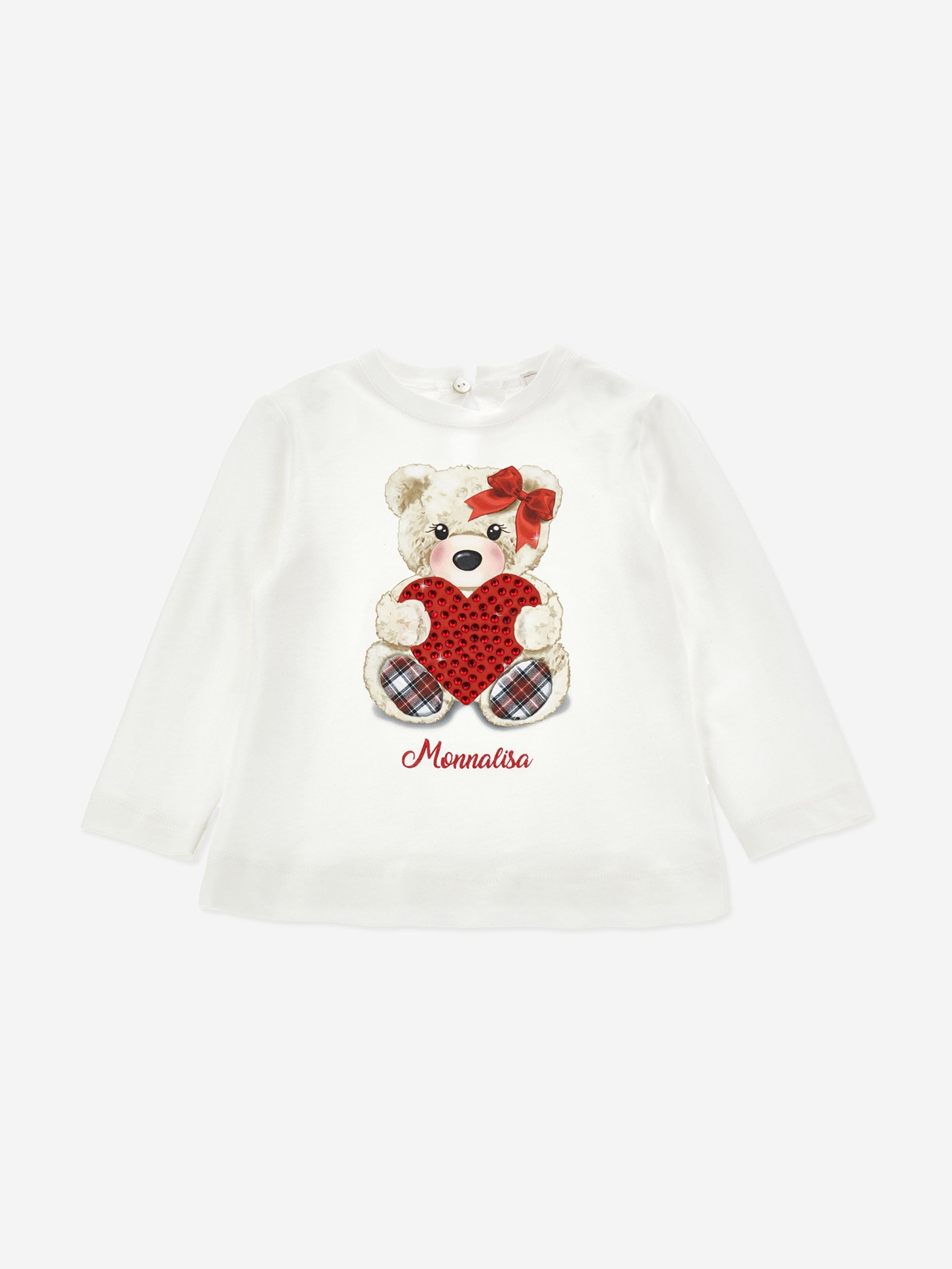 Monnalisa Baby Girls Long Sleeve Teddy T-Shirt in White Hot Sale Cheap Pice