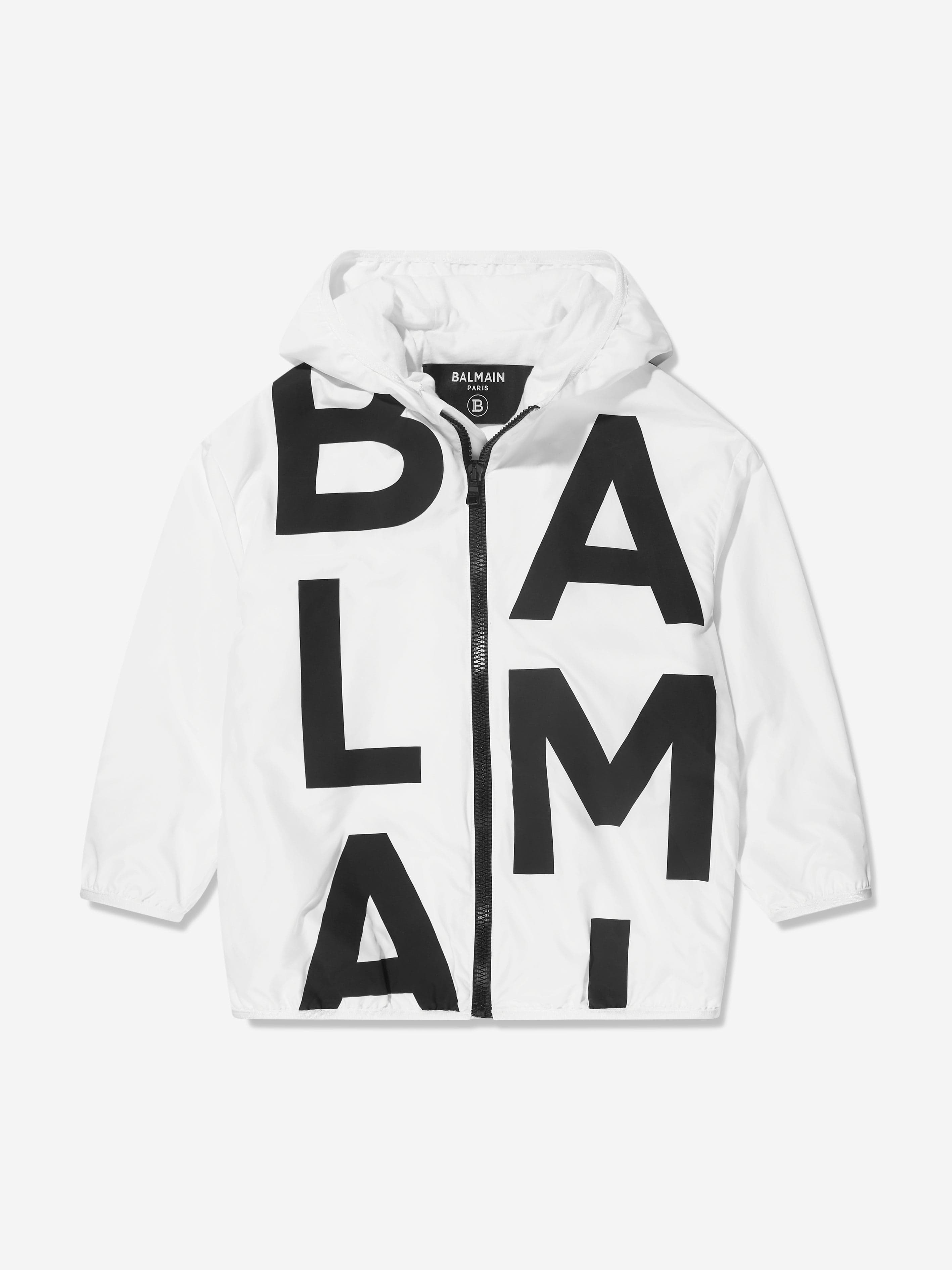 Balmain Boys Logo Print Hooded Jacket in White Cheap Lowest Pice