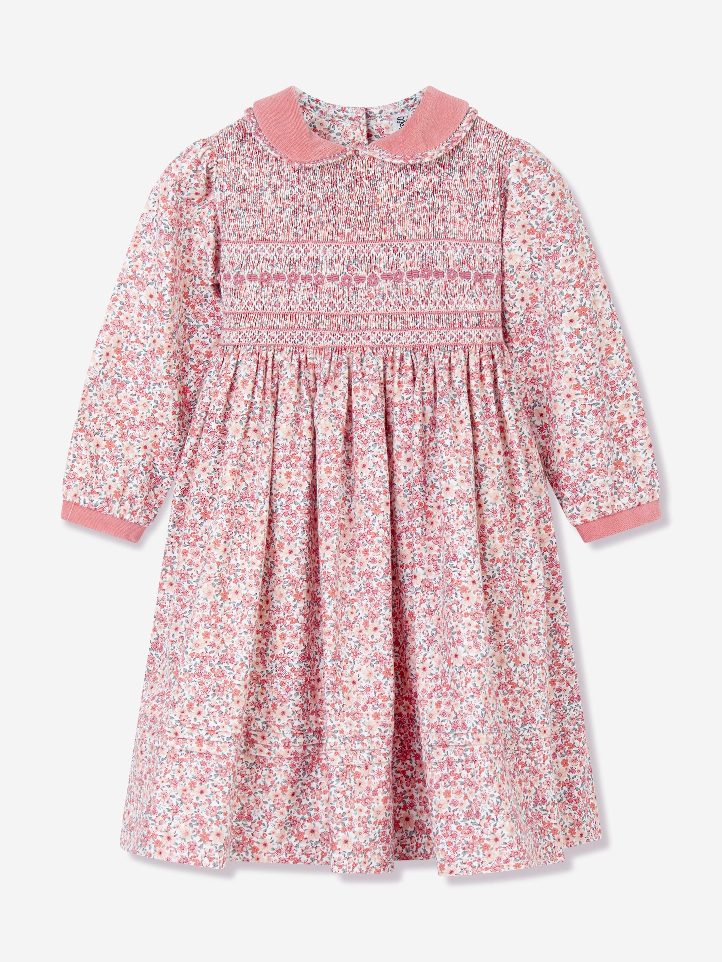 Girls Floral Smocked Dress in Pink Discount Collections