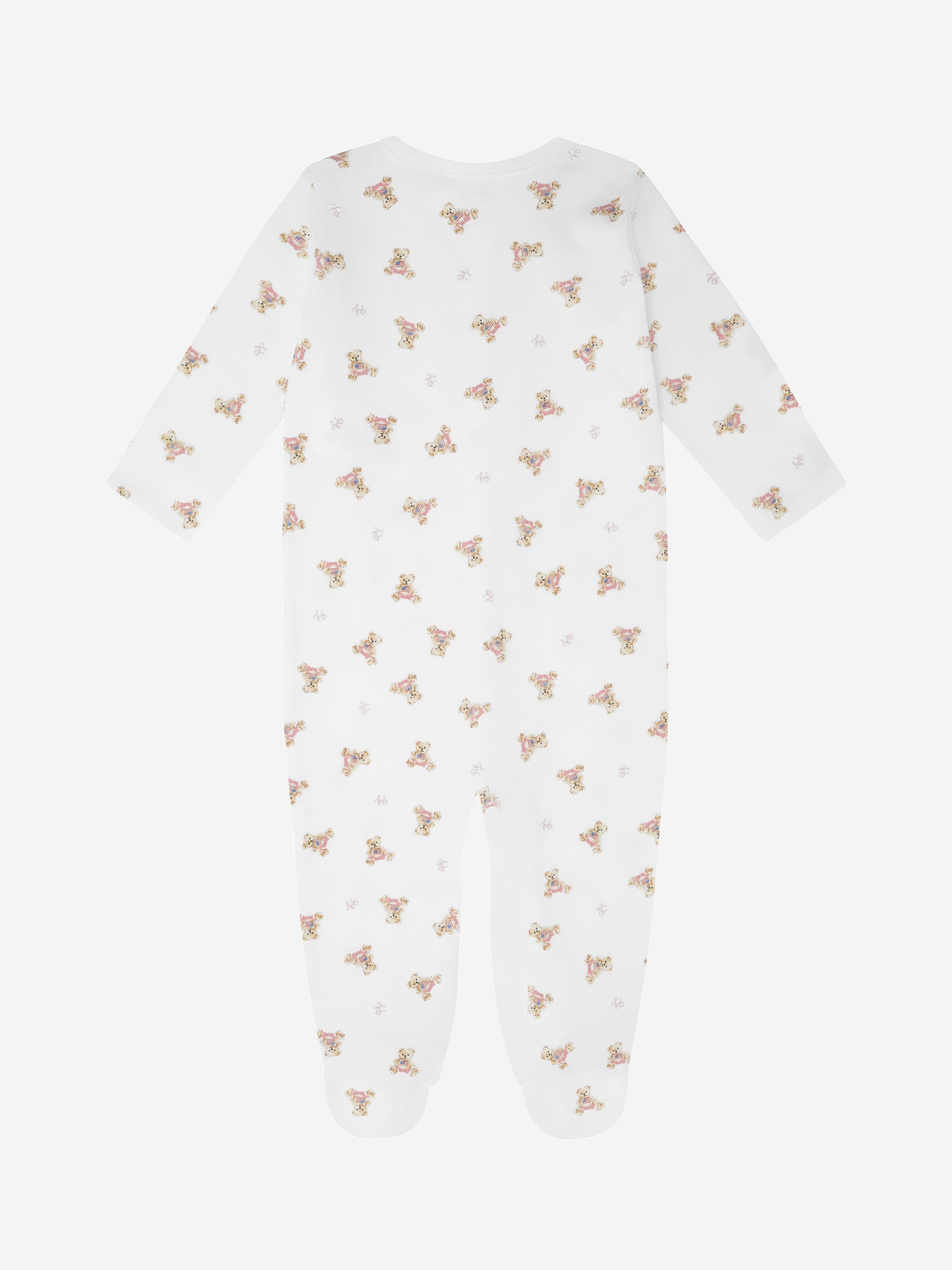Ralph Lauren Baby Girls Bear Babygrow in White Outlet Amazing Pice