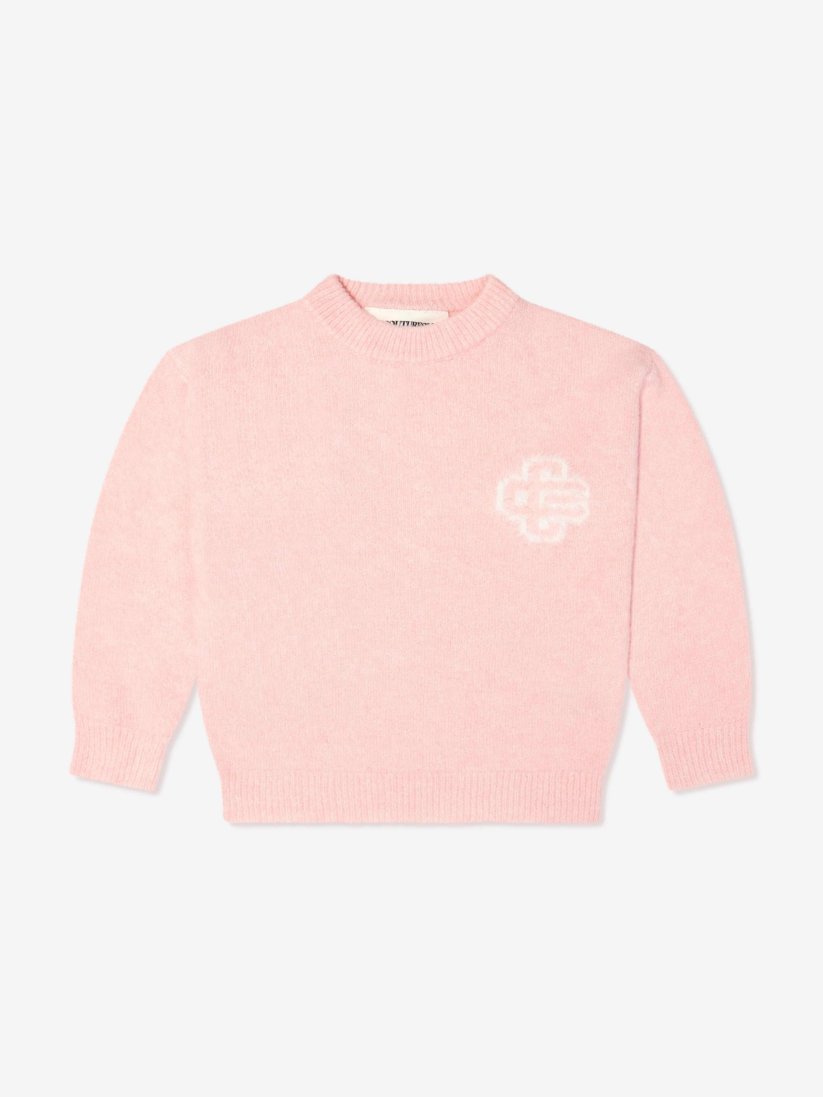 The Couture Club Kids Fluffy Knit Emblem Jumper in Pink Cheap Sale Many Kinds Of