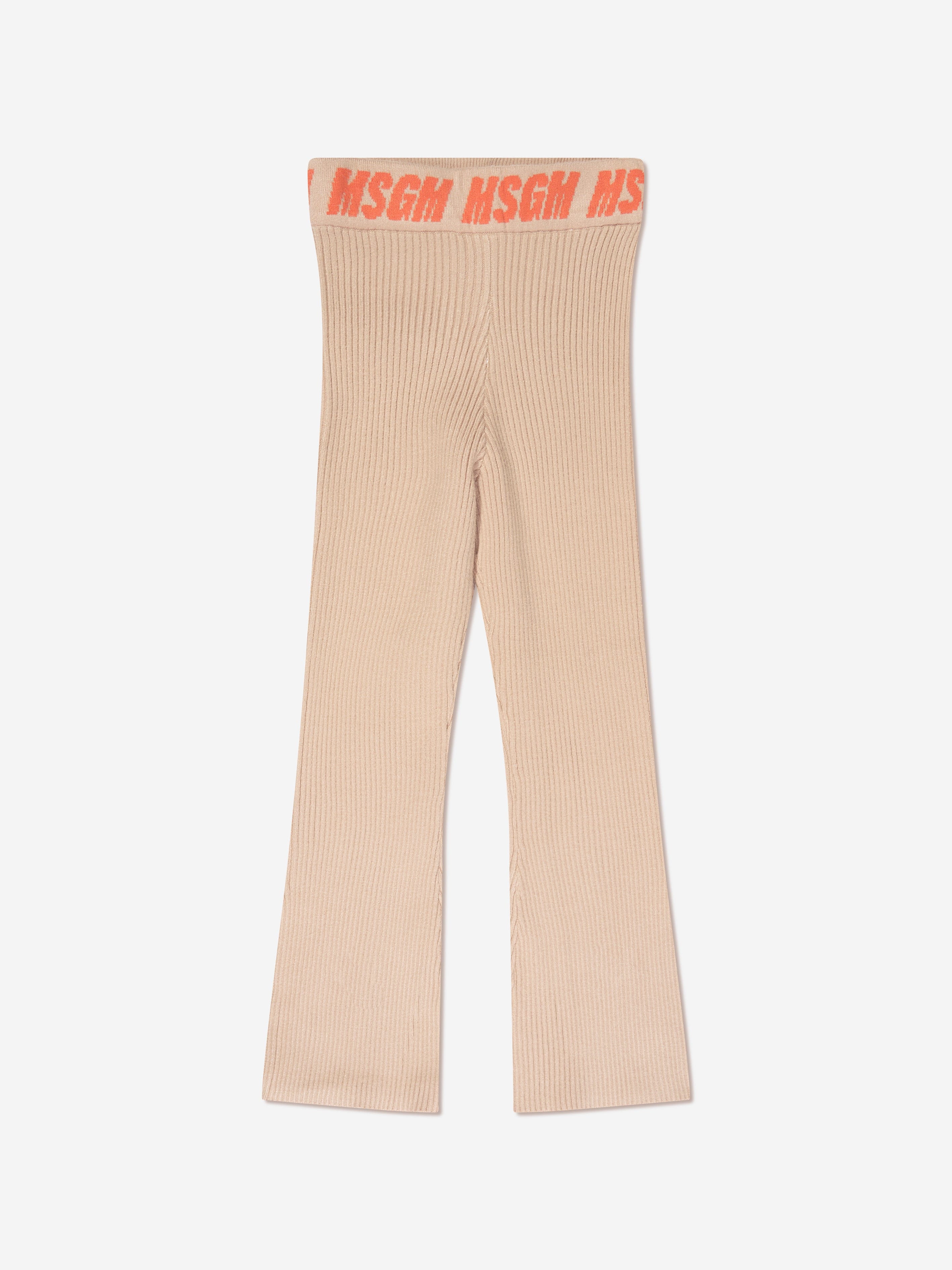 MSGM Girls Rib Knitted Flared Pants in Beige With Mastercard For Sale