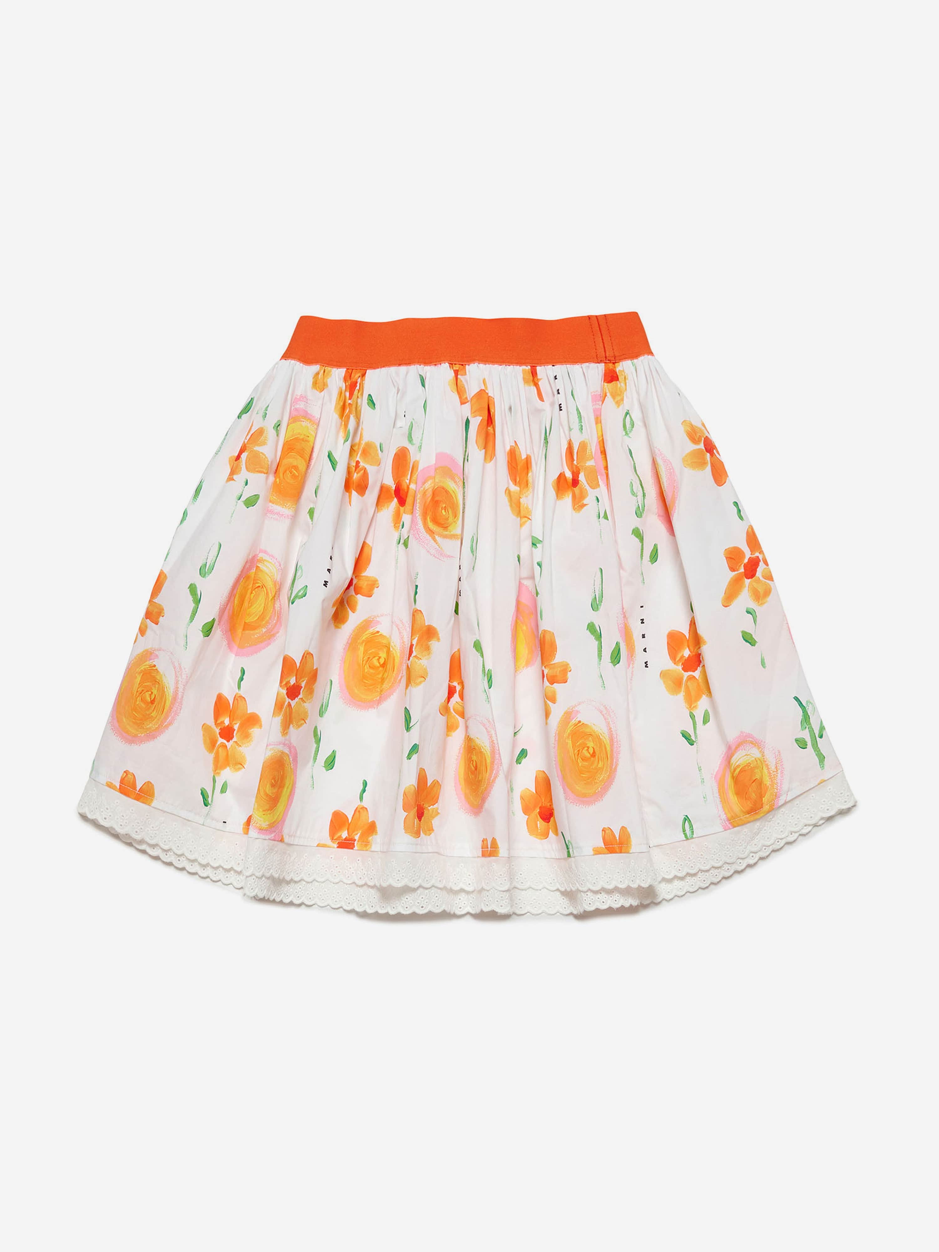 MARNI Girls Flower Print Skirt in White Sale Cheapest