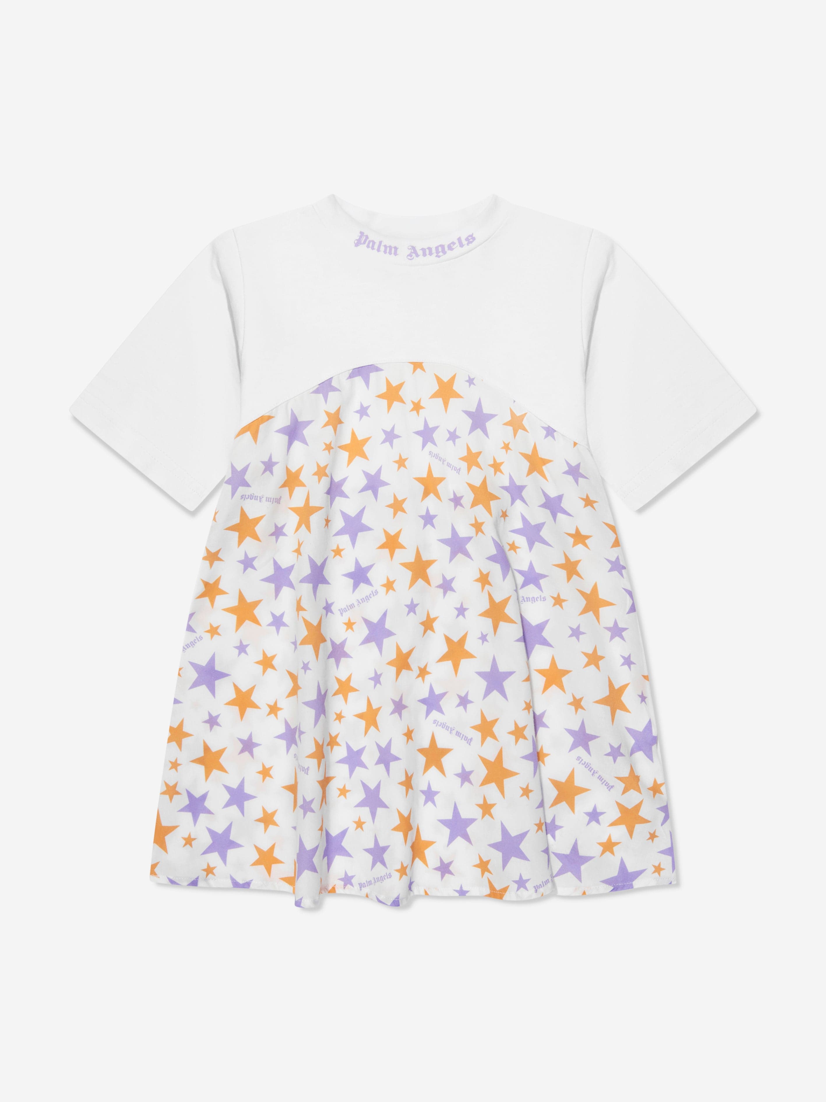 Palm Angels Girls AOP PA Stars T-Shirt Dress in White Looking For Sale Online