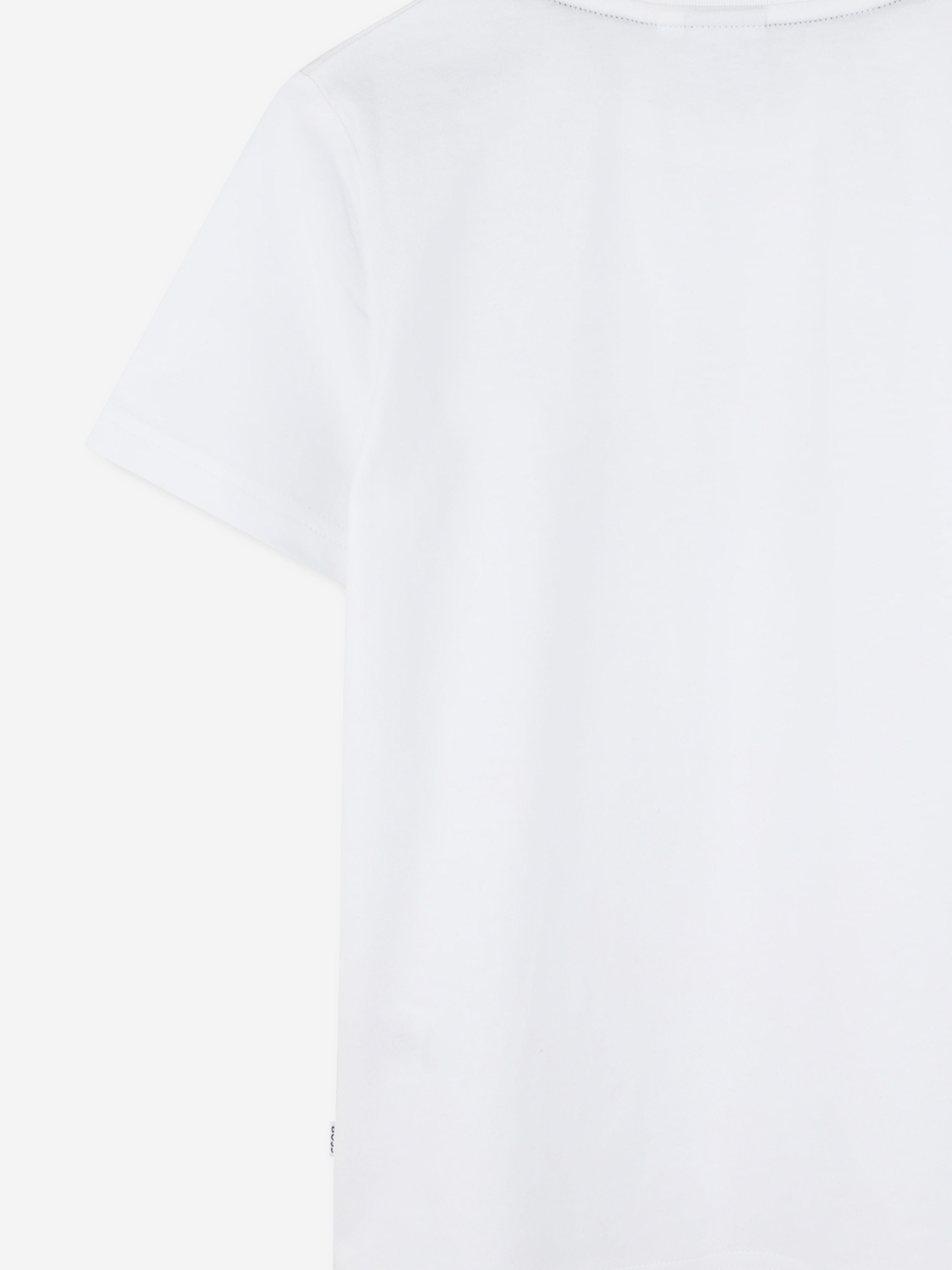 BOSS Boys Striped Print Logo T-Shirt in White Cheap Pices Authentic
