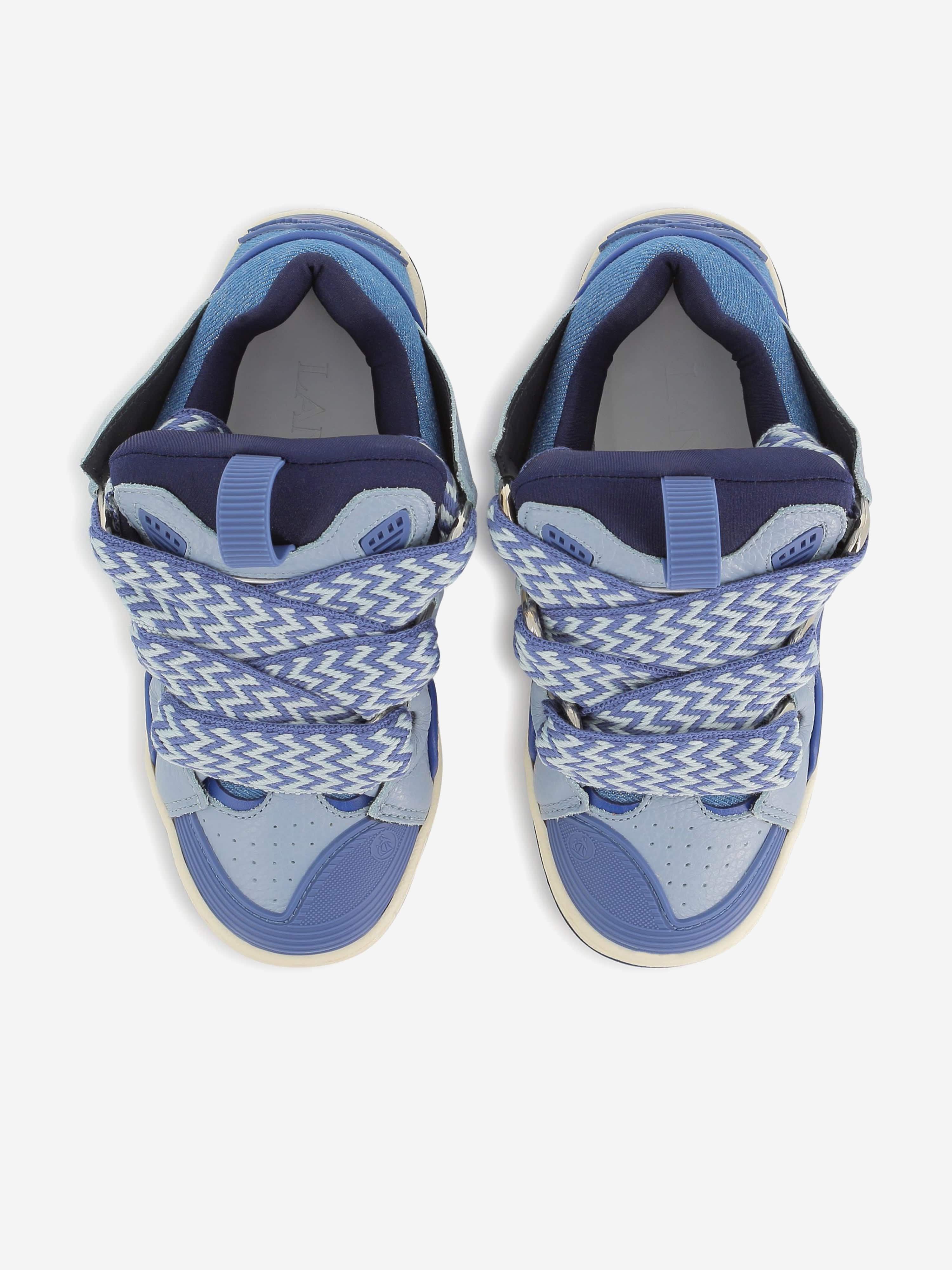 Lanvin Kids Denim and Leather Curb Trainers Low Pice Sale Online