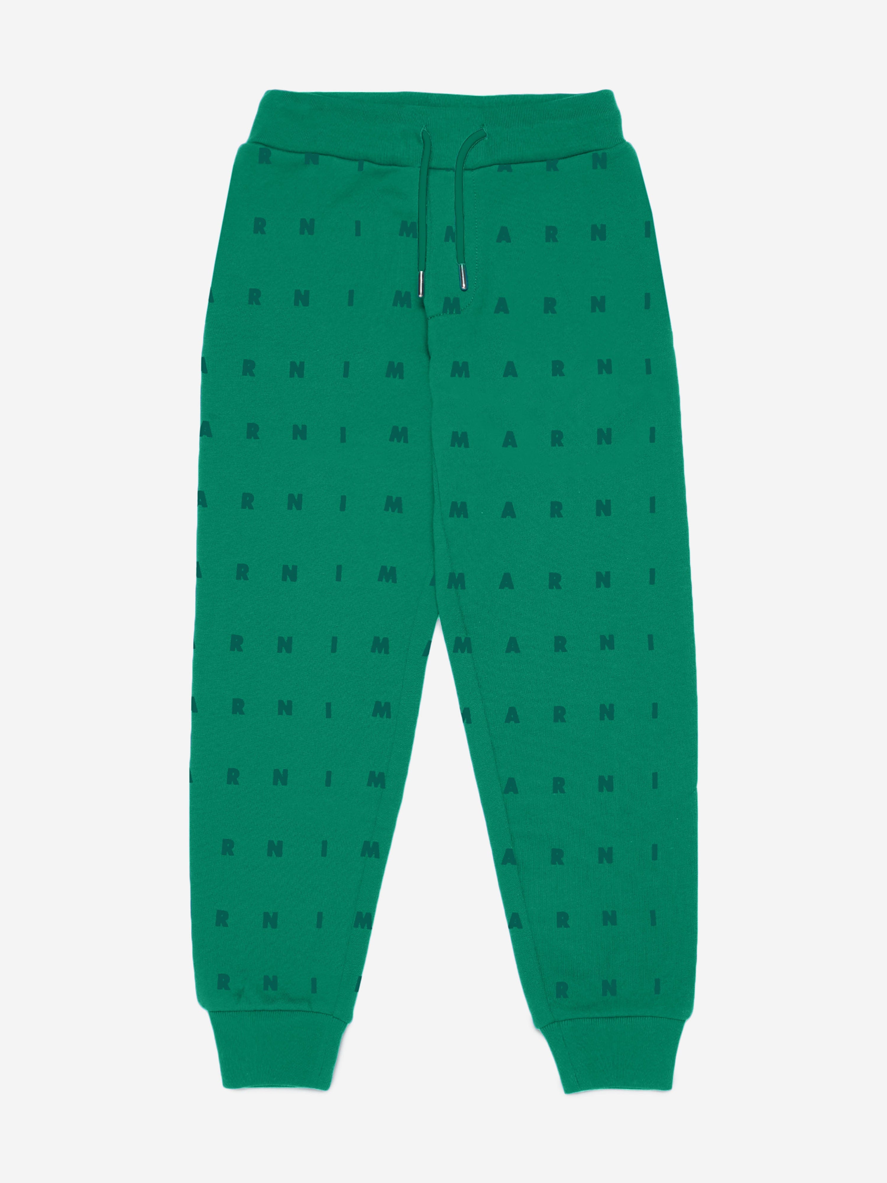 MARNI Kids Logo Joggers in Green Outlet Original