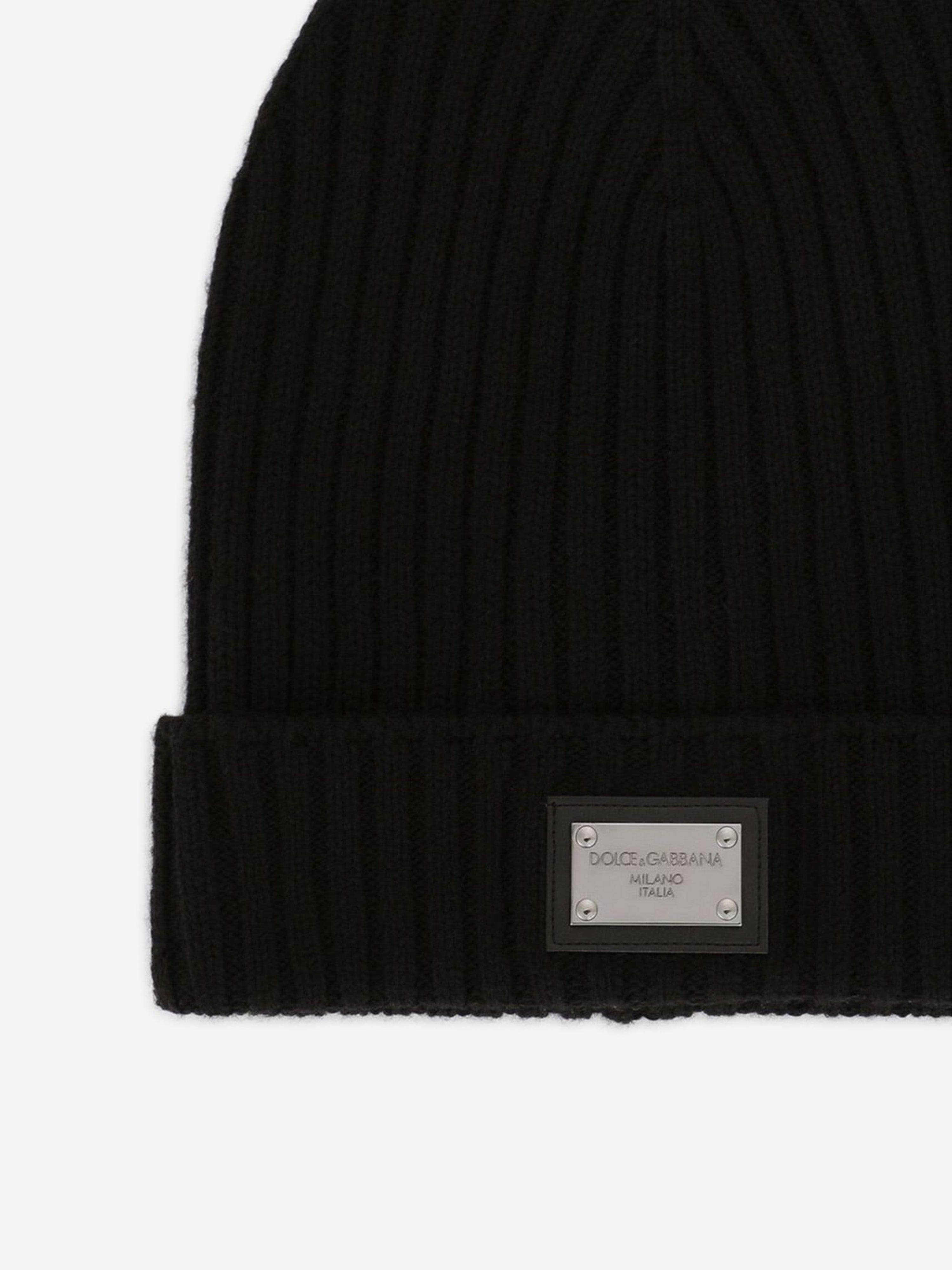 Dolce & Gabbana Boys Logo Plate Beanie Hat in Black Buy Cheap For Cheap