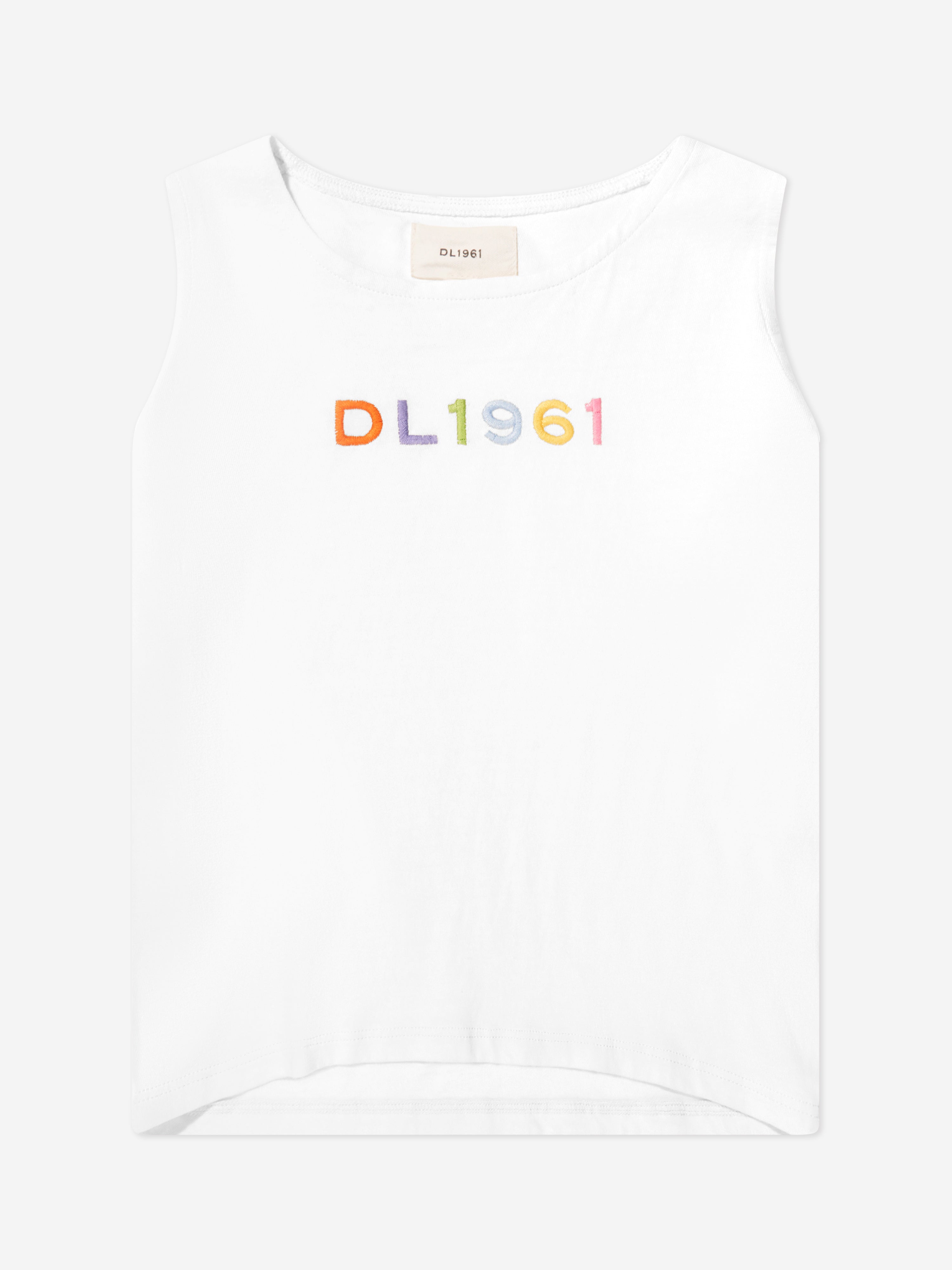 DL1961 Girls Marcie Logo Tank Top in White Clearance Wholesale Pice