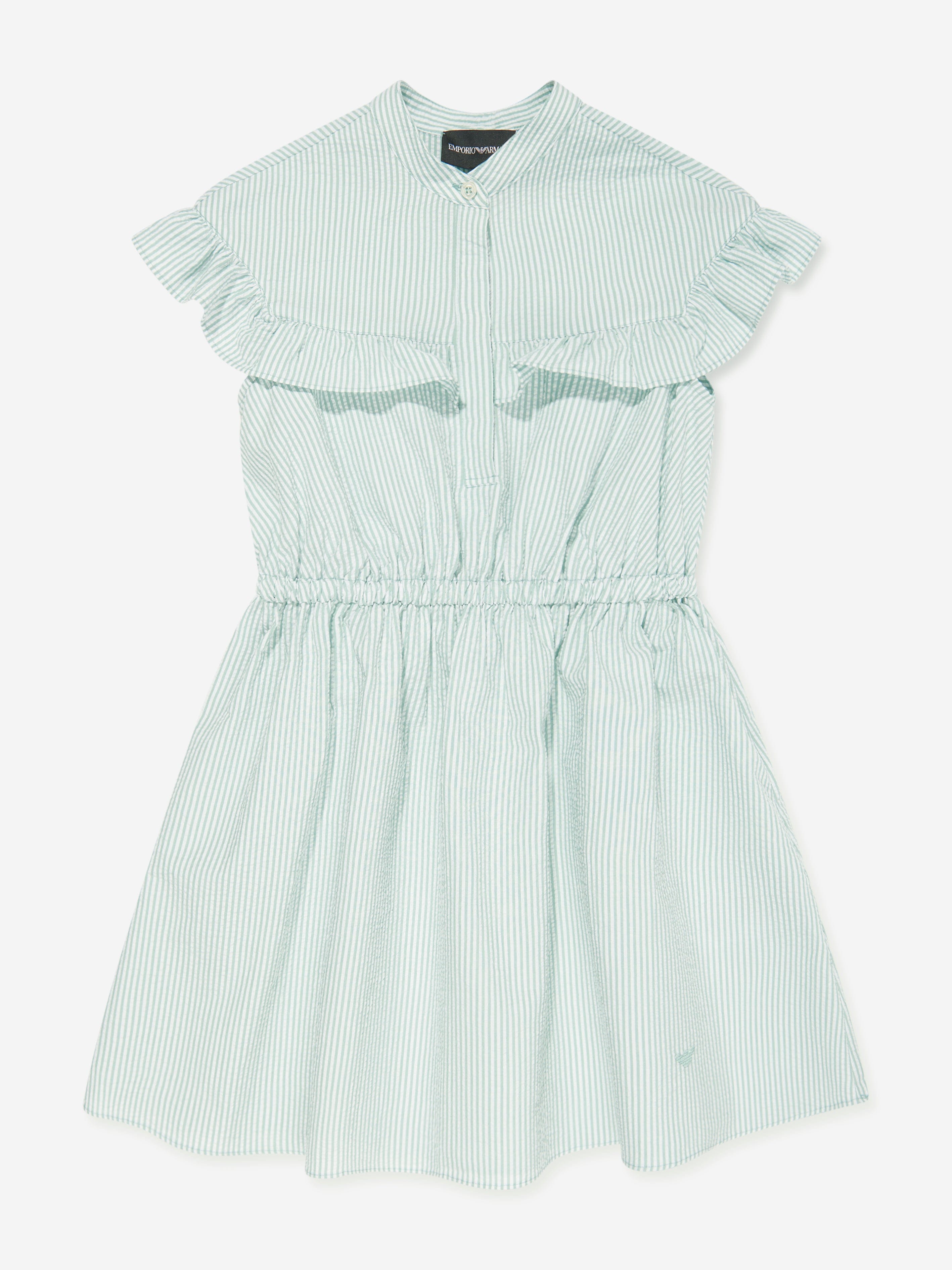 Emporio Armani Girls Striped Frill Dress in Green Clearance Purchase