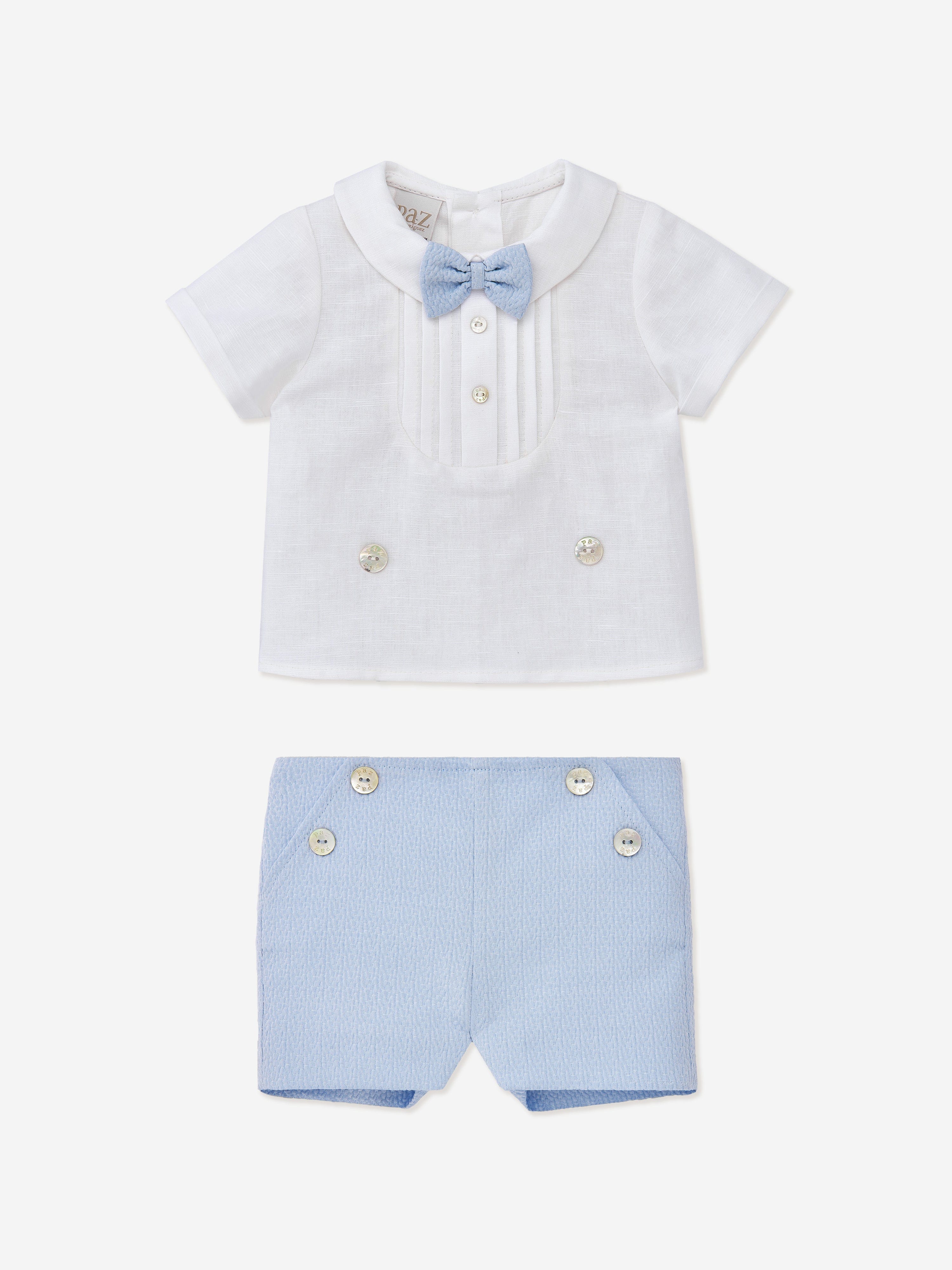Paz Rodriguez Baby Boys Linen Shorts Set in Multicolour Clearance Classic