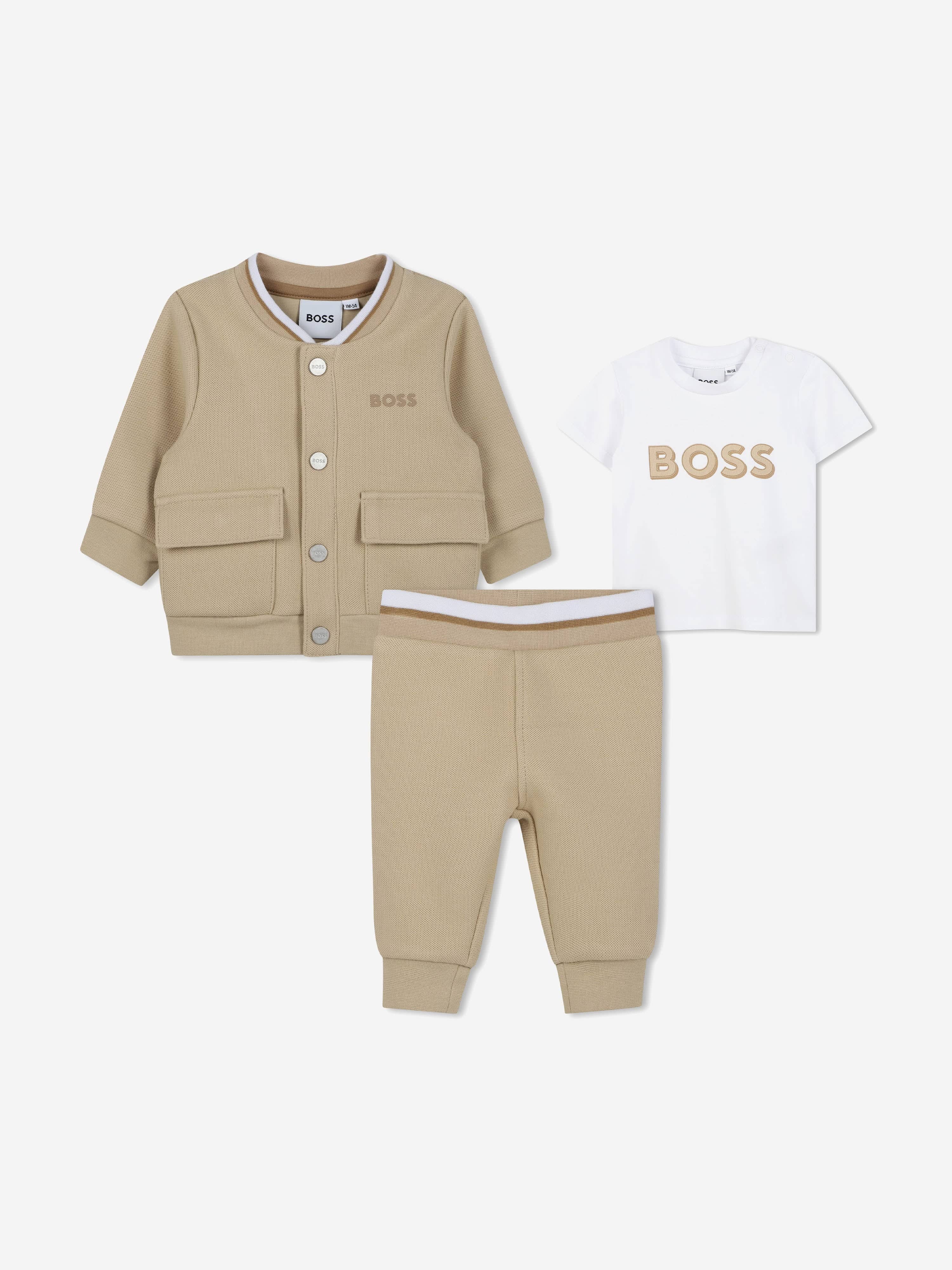 BOSS Baby Boys Tracksuit Set in Beige Clearance Classic