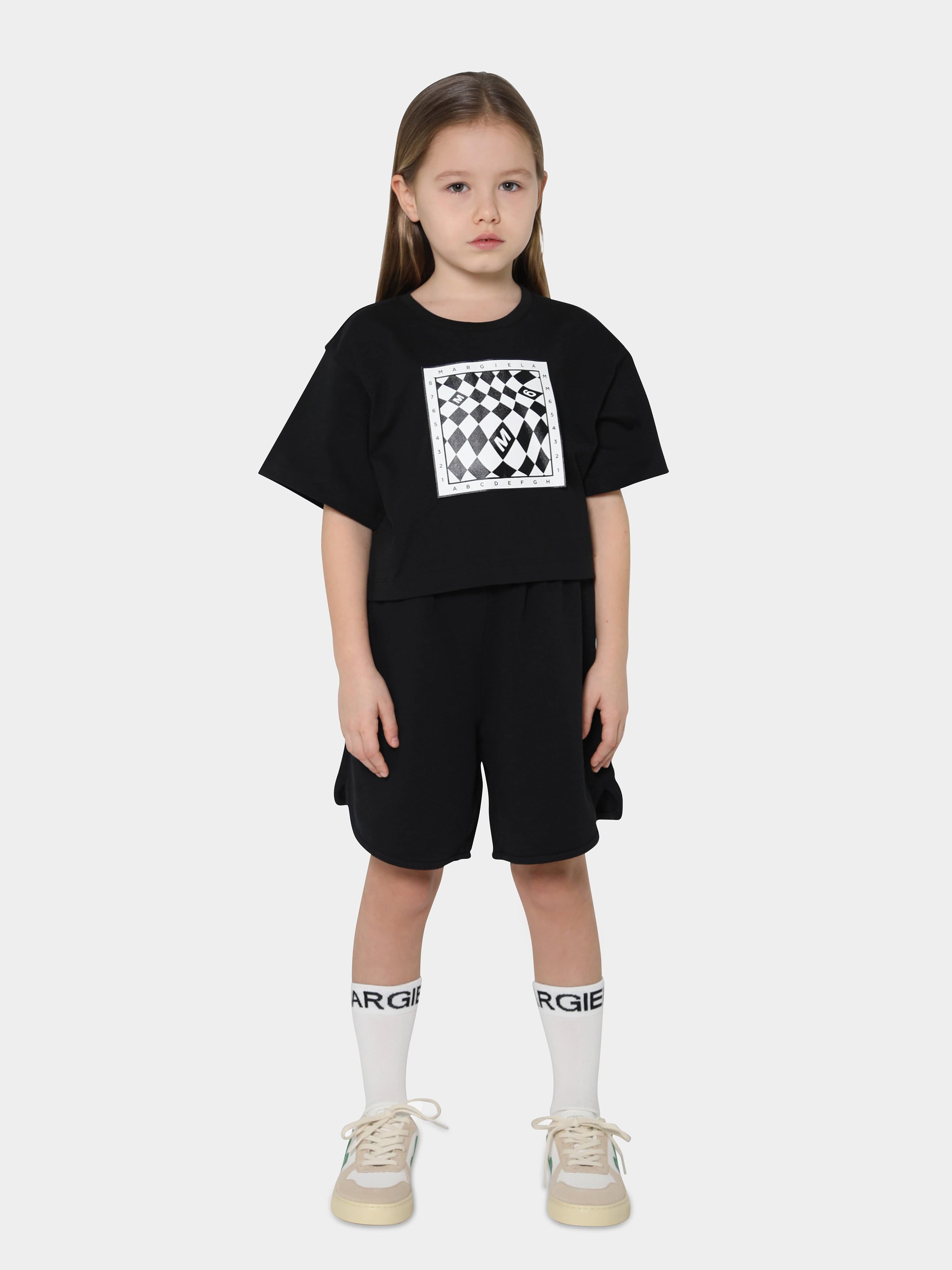 MM6 Maison Margiela Kids Cropped Logo Print T-Shirt In Black Pices Cheap Pice