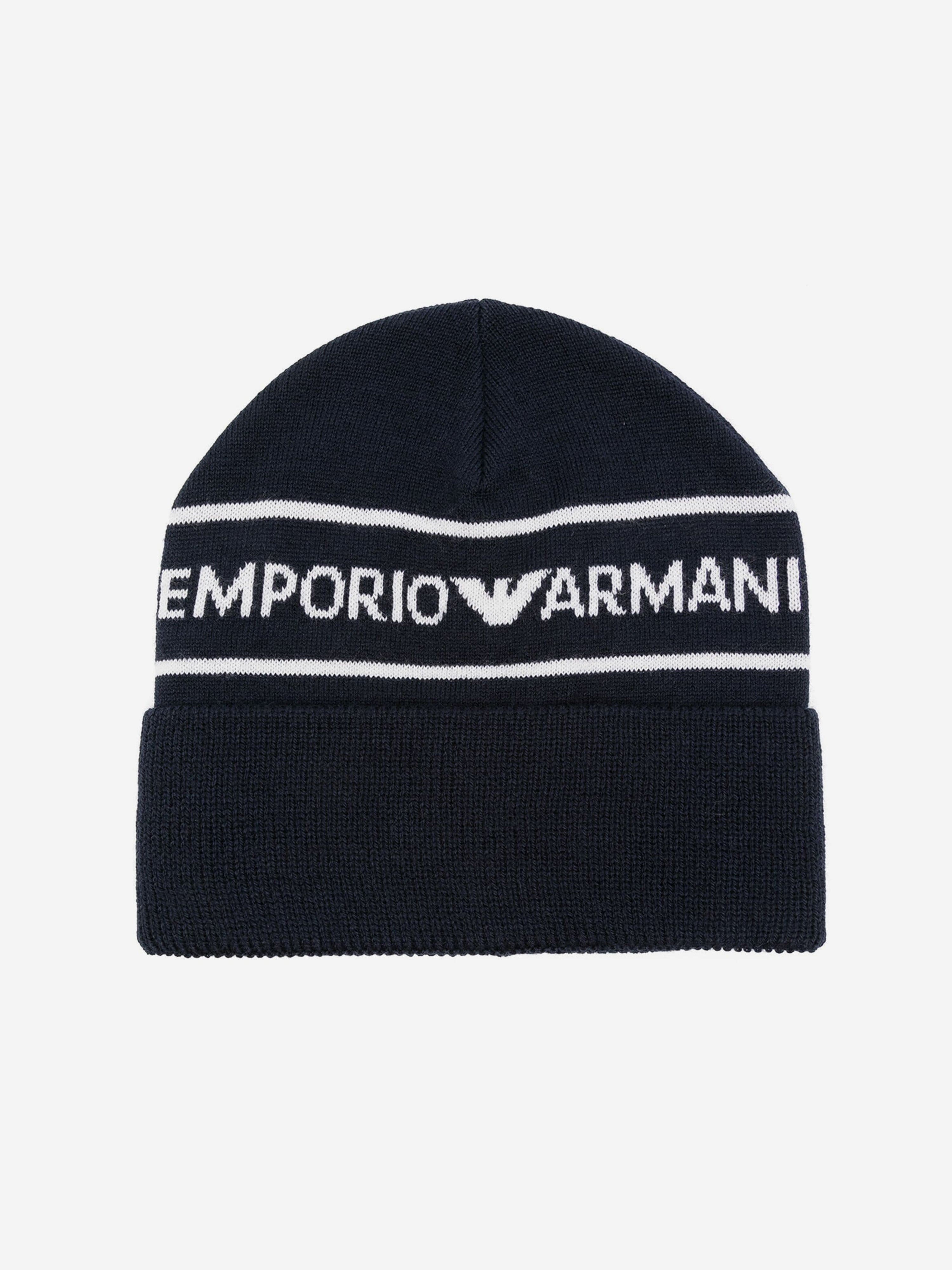 Emporio Armani Boys Logo Beanie Hat in Navy Free Shipping Largest Supplier