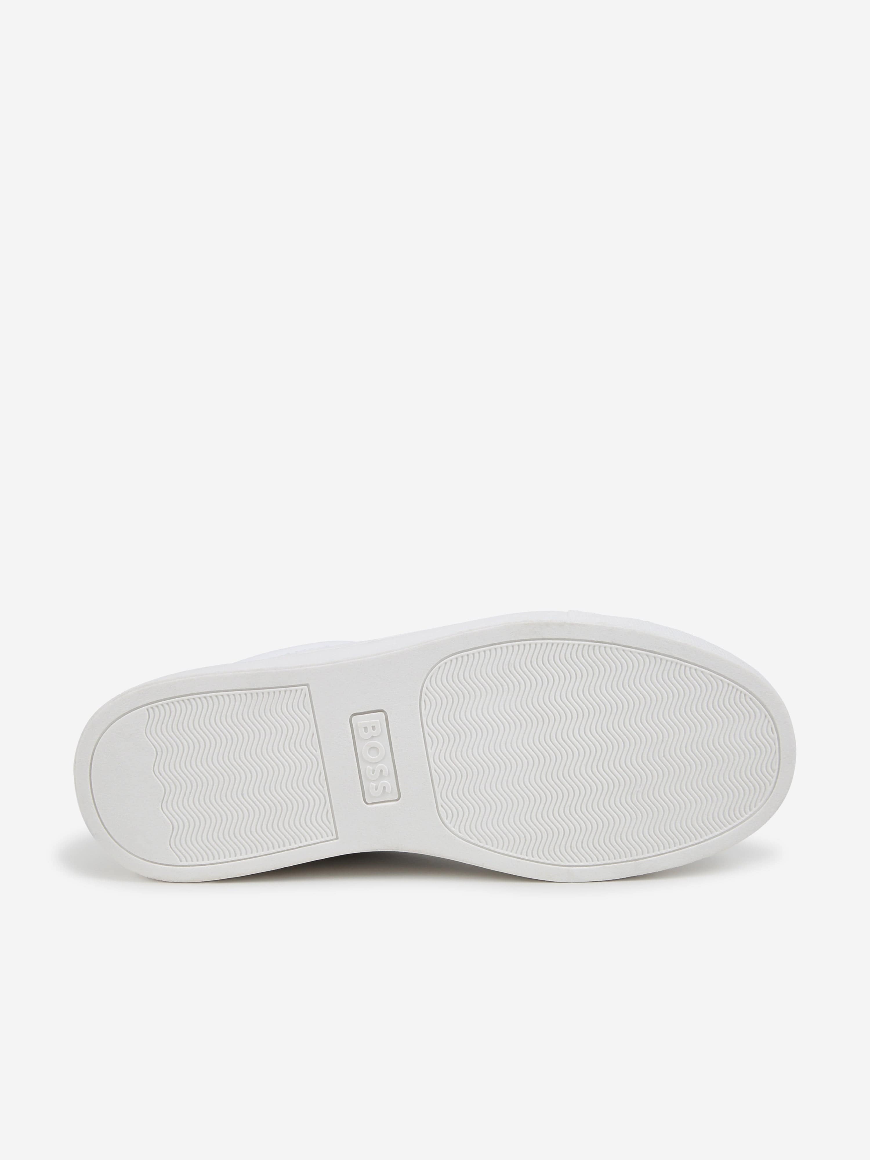 BOSS Boys Leather Logo Trainers in White Clearance Fake