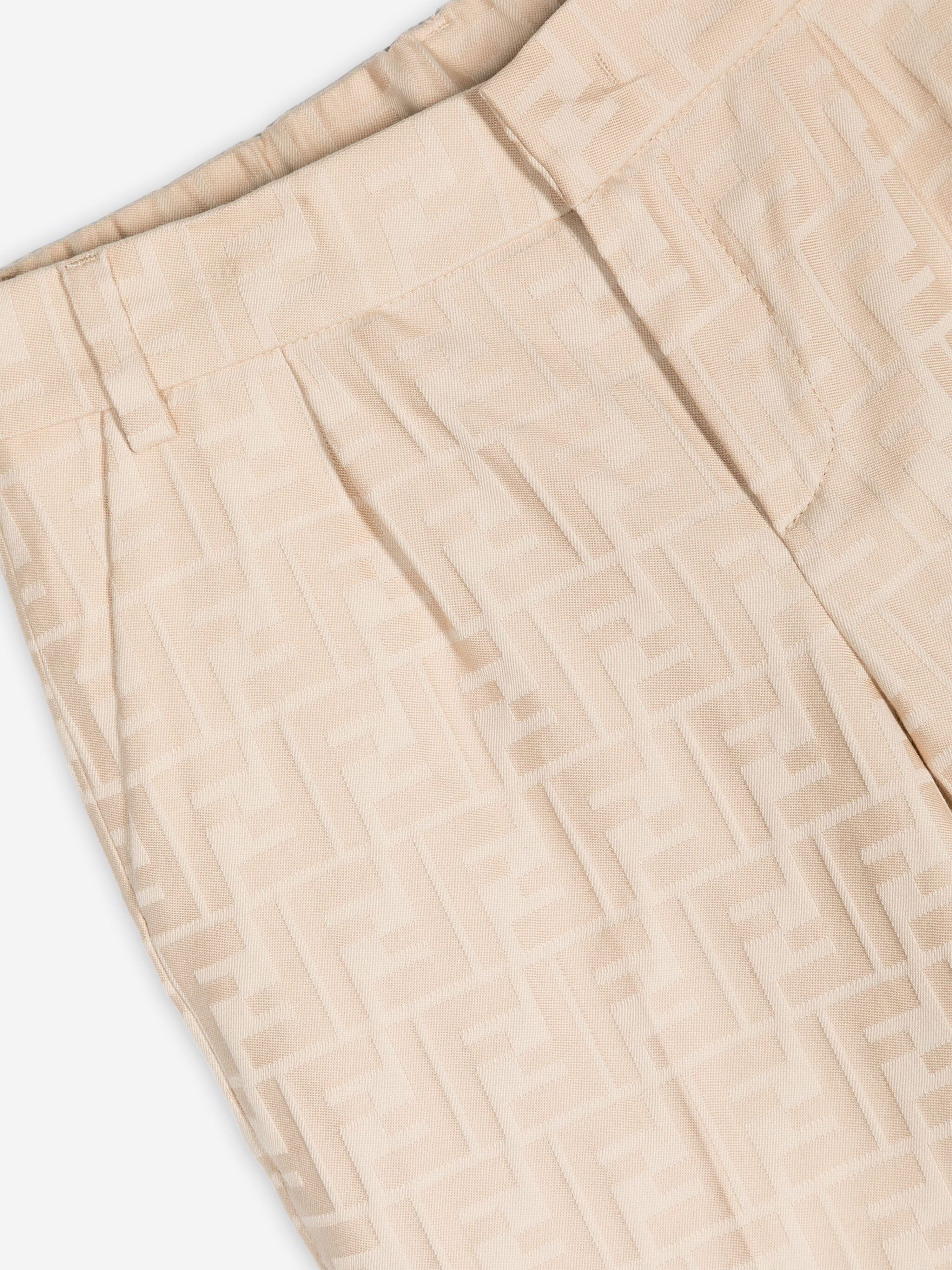 Fendi Boys FF Jacquard Trousers in Beige Discount Largest Supplier