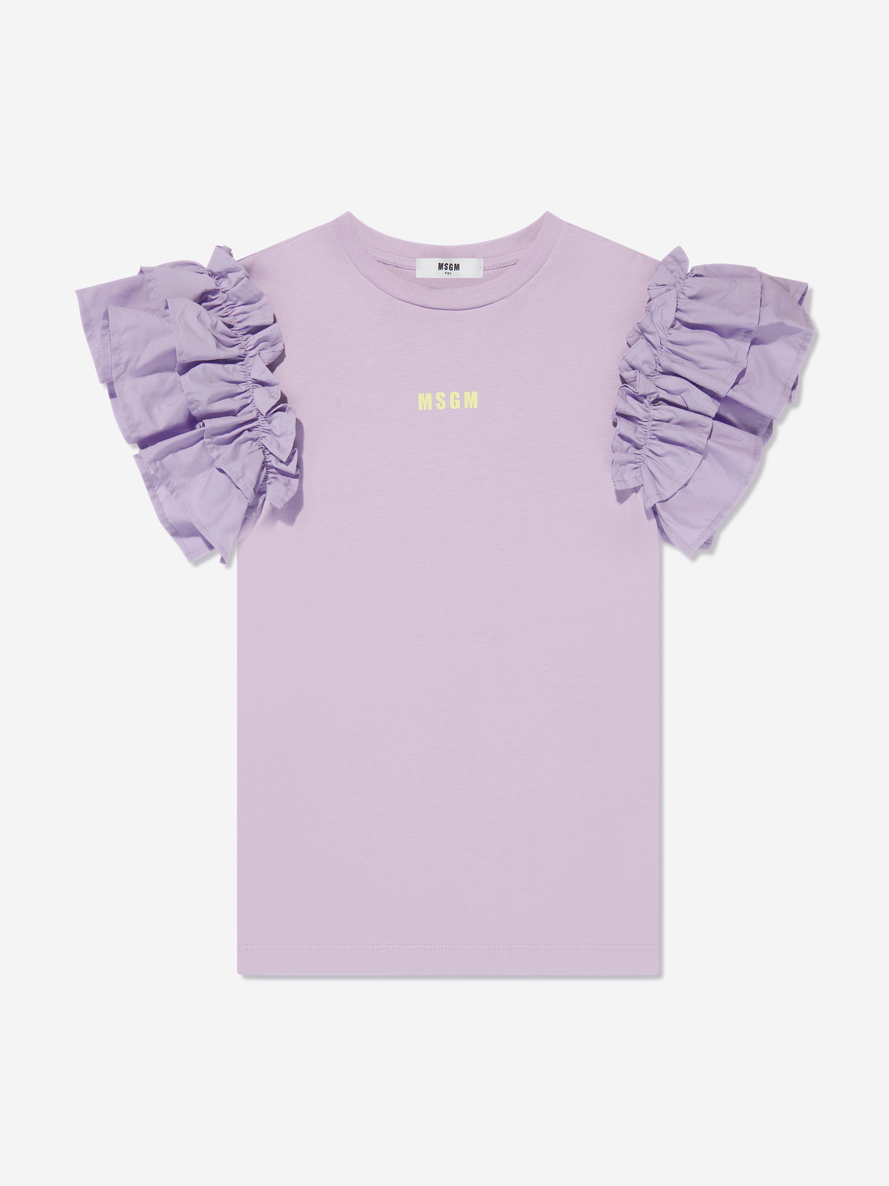 MSGM Girls Ruffle Sleeve T-Shirt Dress in Lilac Limited Edition Online