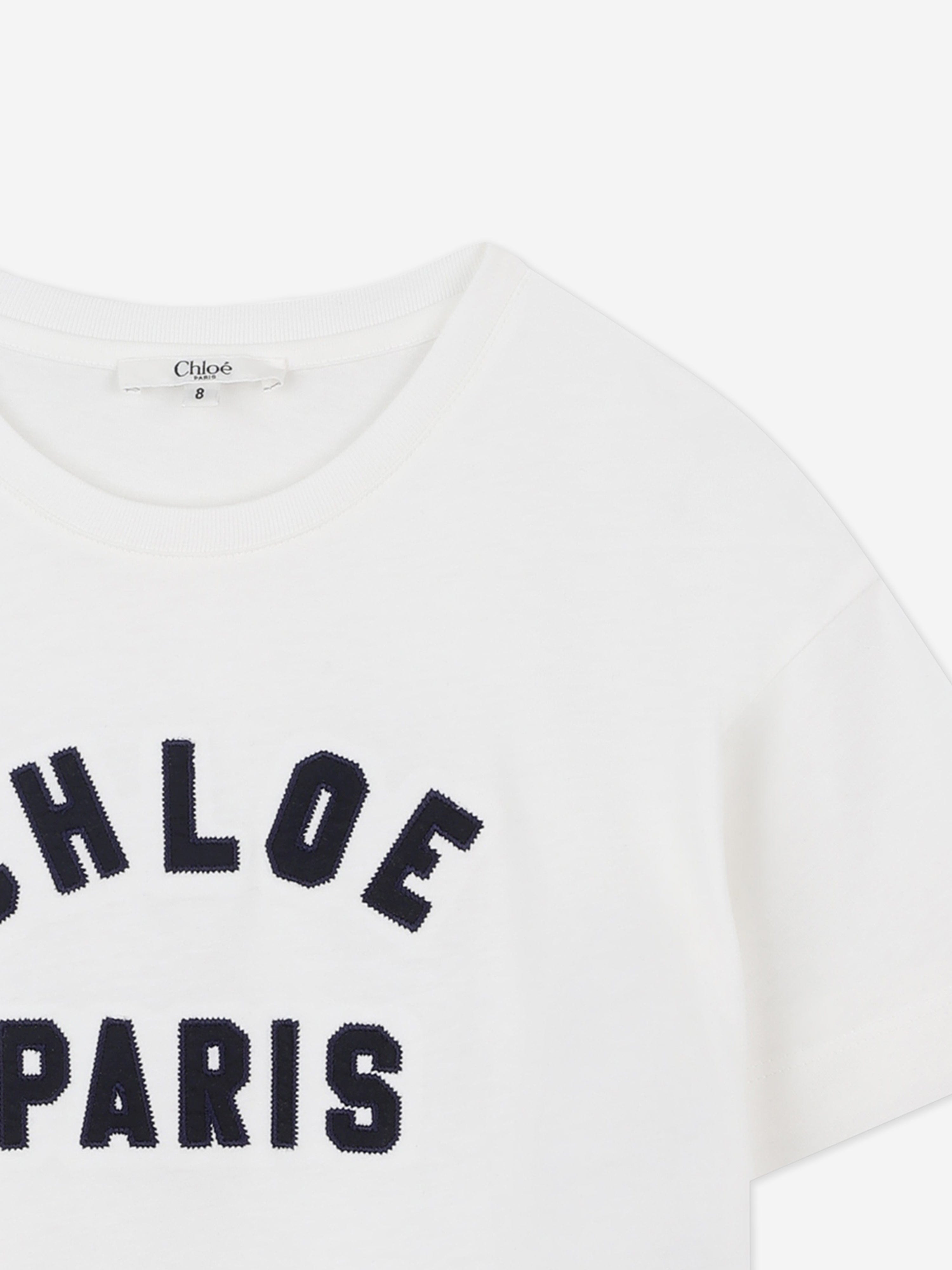 Chlo¨¦ Girls Embroidered Paris Logo T-Shirt in Ivory Outlet Nicekicks