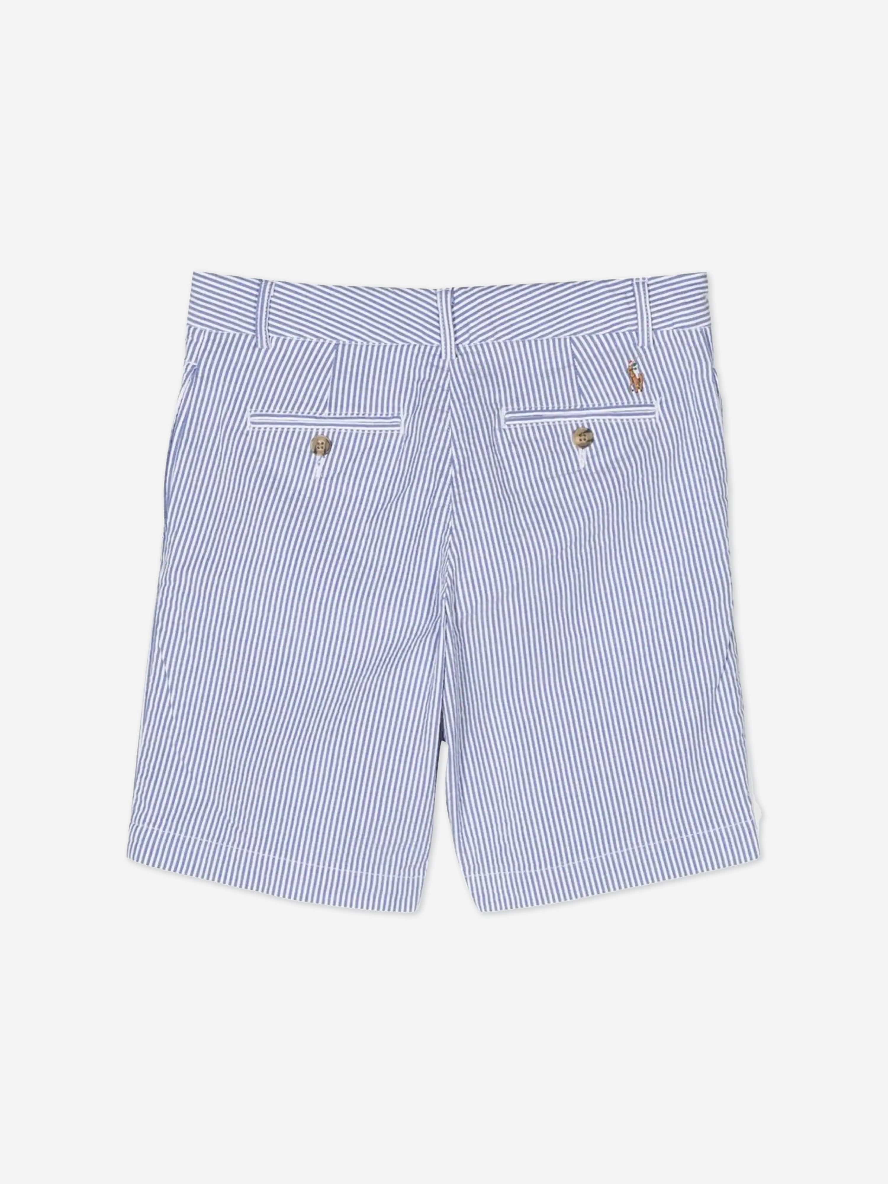 Ralph Lauren Boys Seersucker Preppy Shorts in Blue Online For Sale