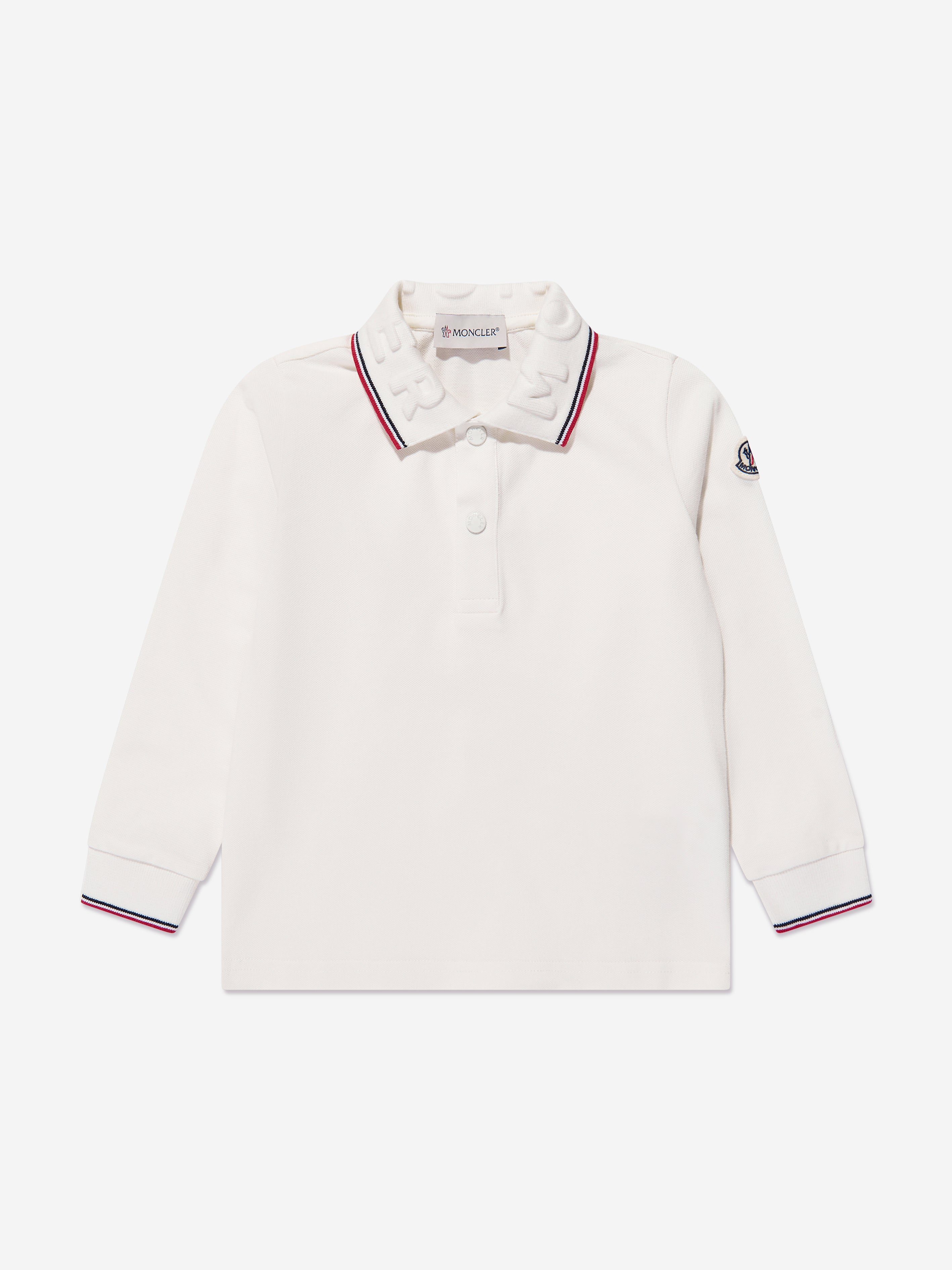 Moncler Enfant Boys Long Sleeve Polo Shirt in Ivory Clearance Wiki