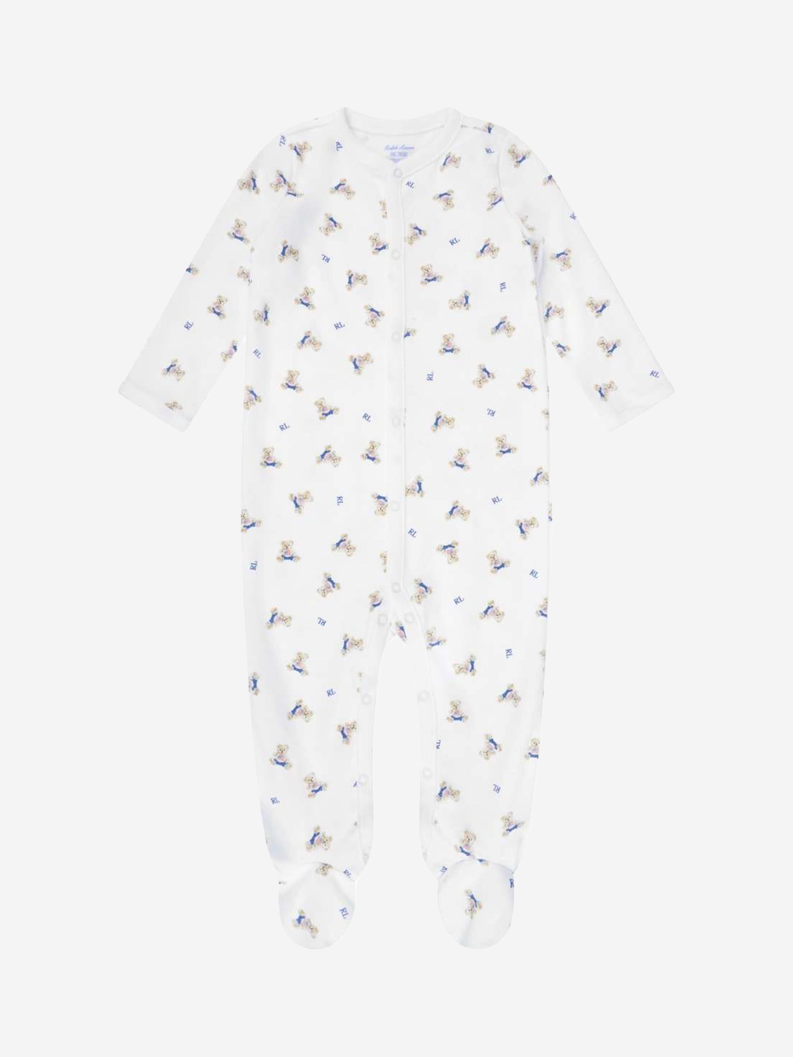Ralph Lauren Baby Boys Bear Babygrow in White Sale Finishline