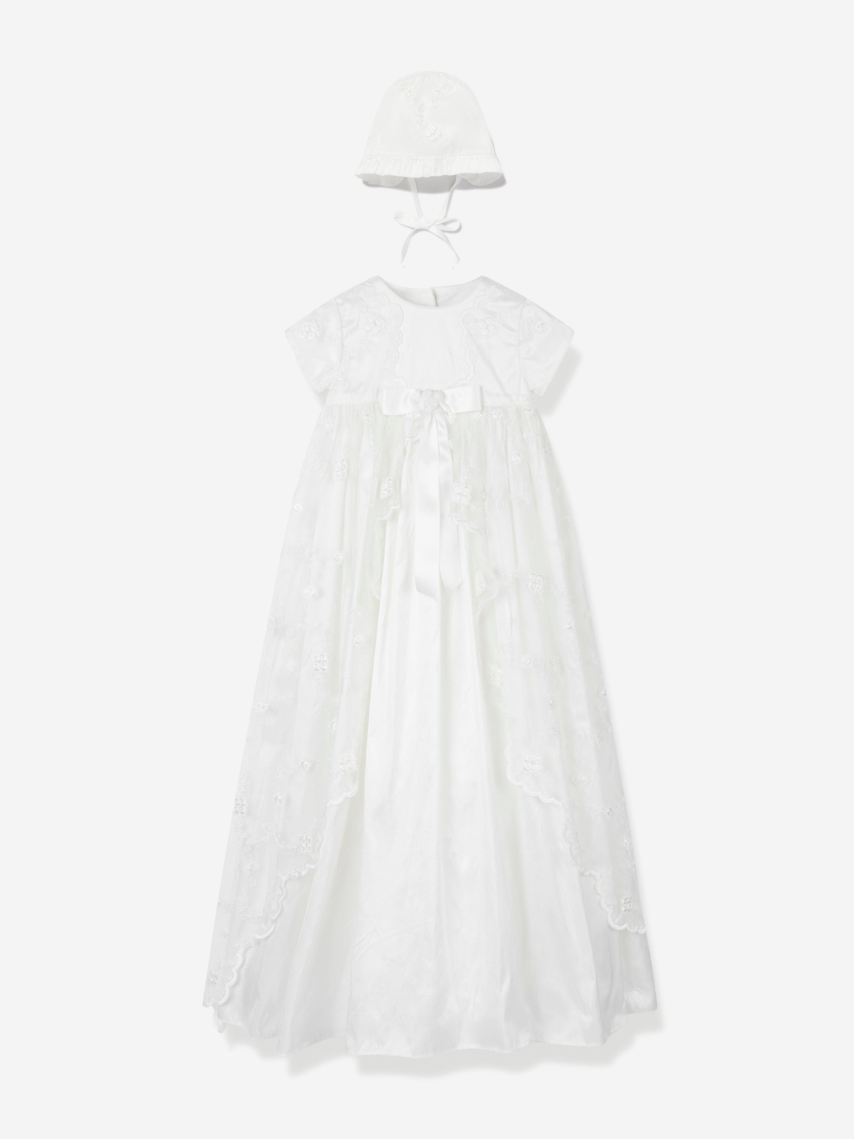 Baby Girls Silk Christening Robe and Bonnet in Ivory Cheap Online Online