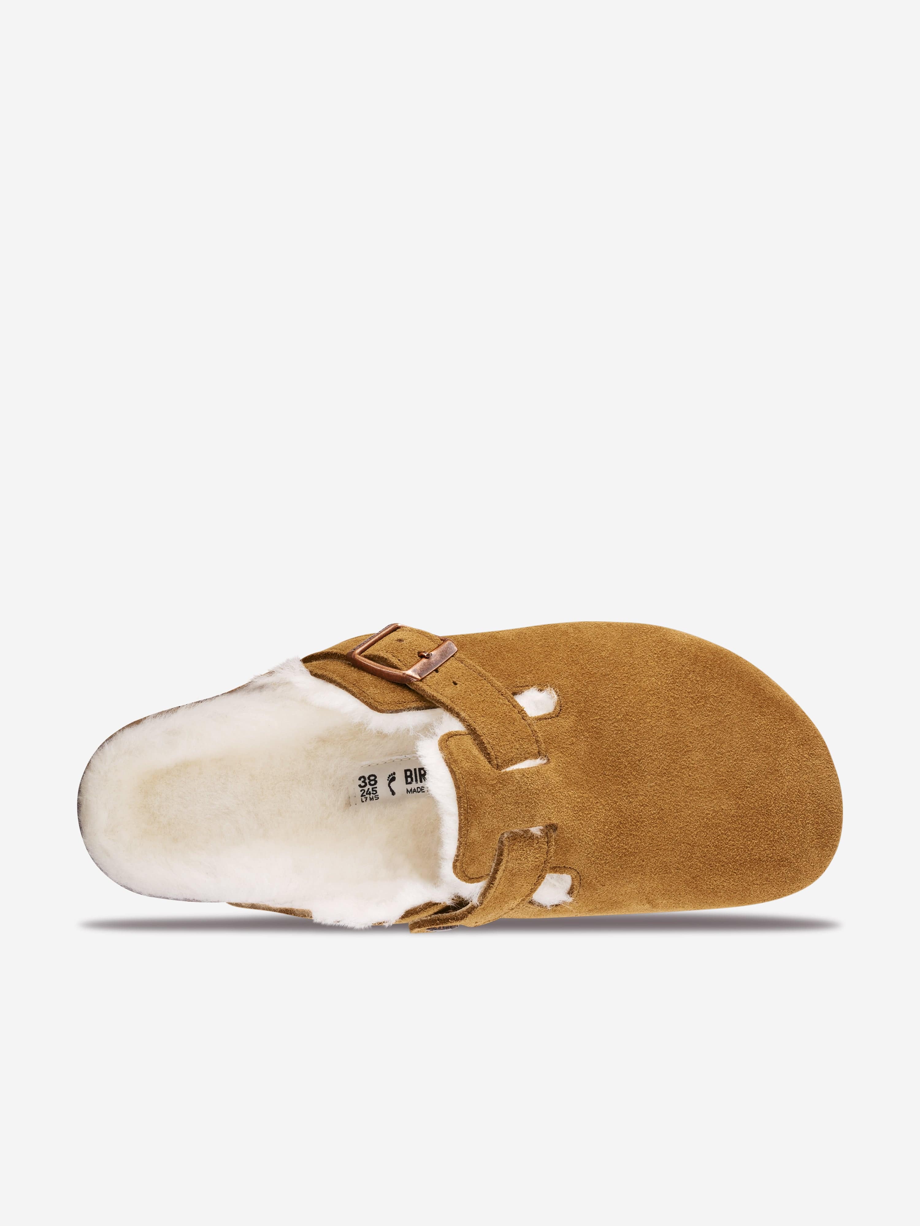 BIRKENSTOCK Boys Boston Shearling Suede Clogs in Brown Clearance Cost