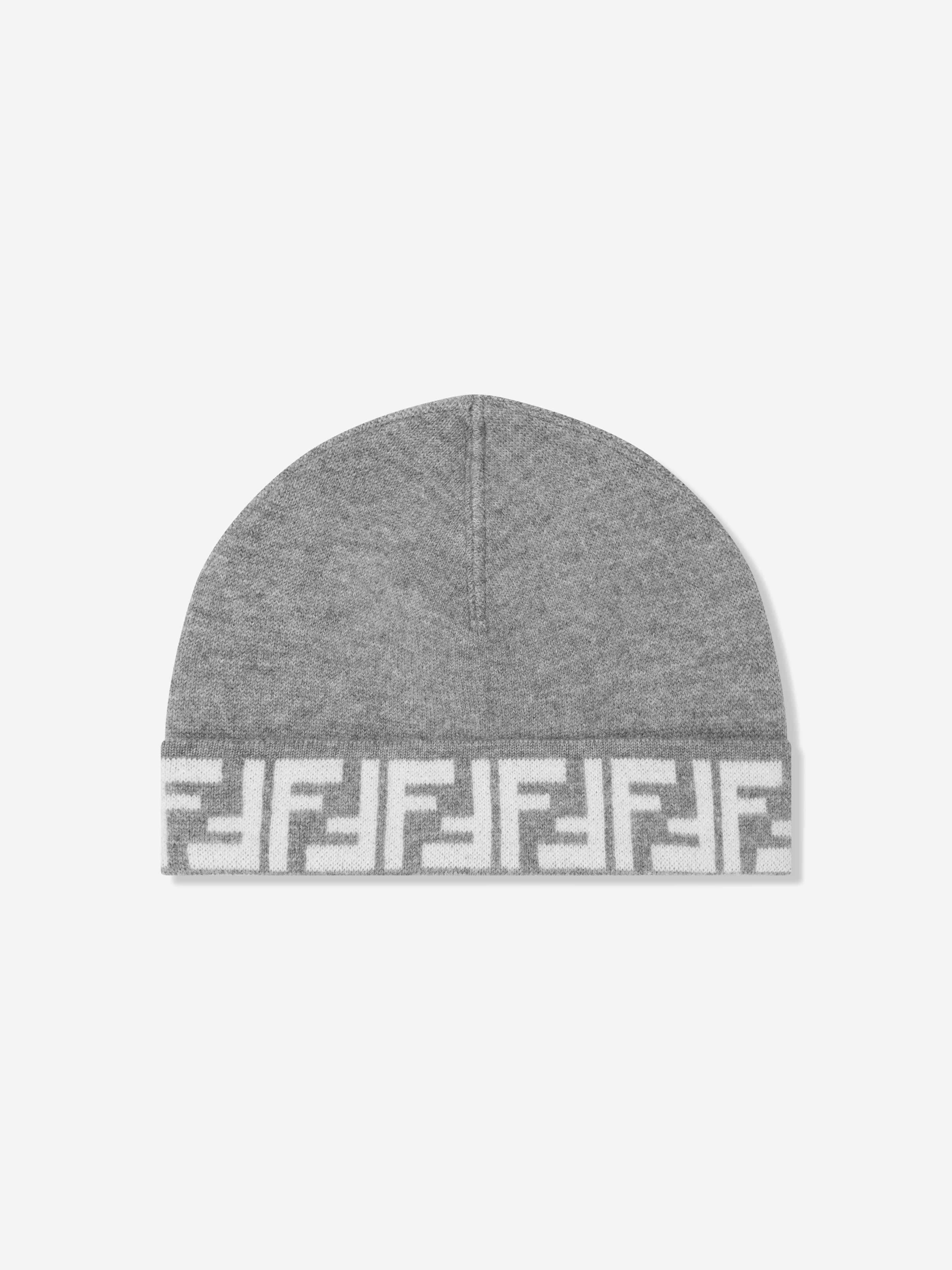 Fendi Kids FF Logo Reversible Beanie in Grey Discount High Quality