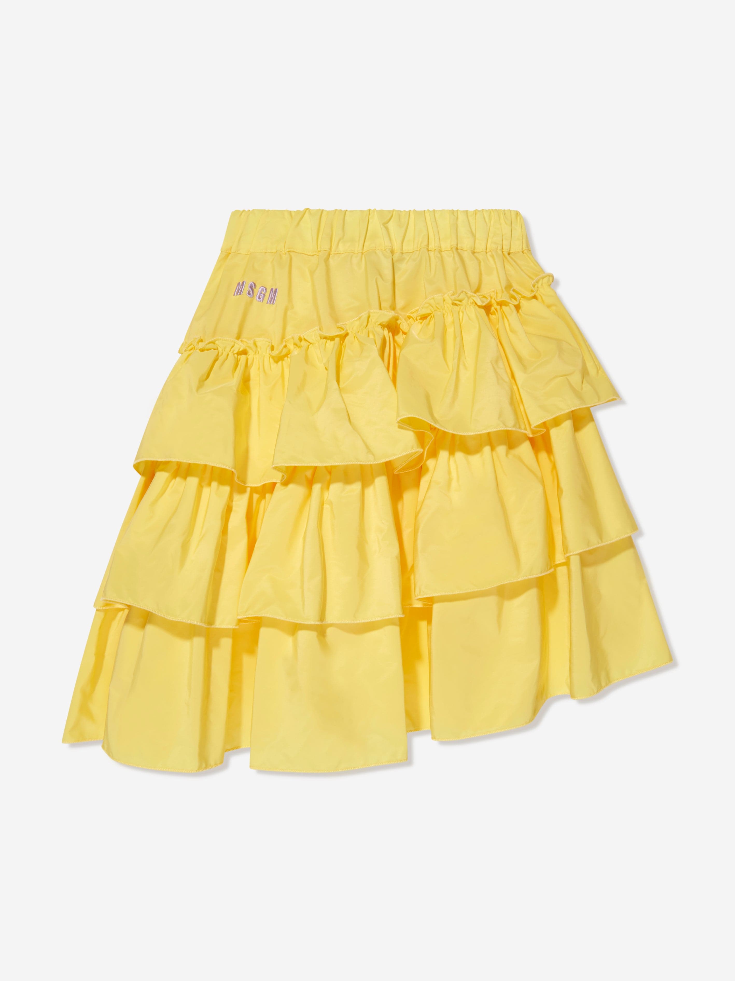 MSGM Girls Midi Ruffle Skirt in Yellow Browse