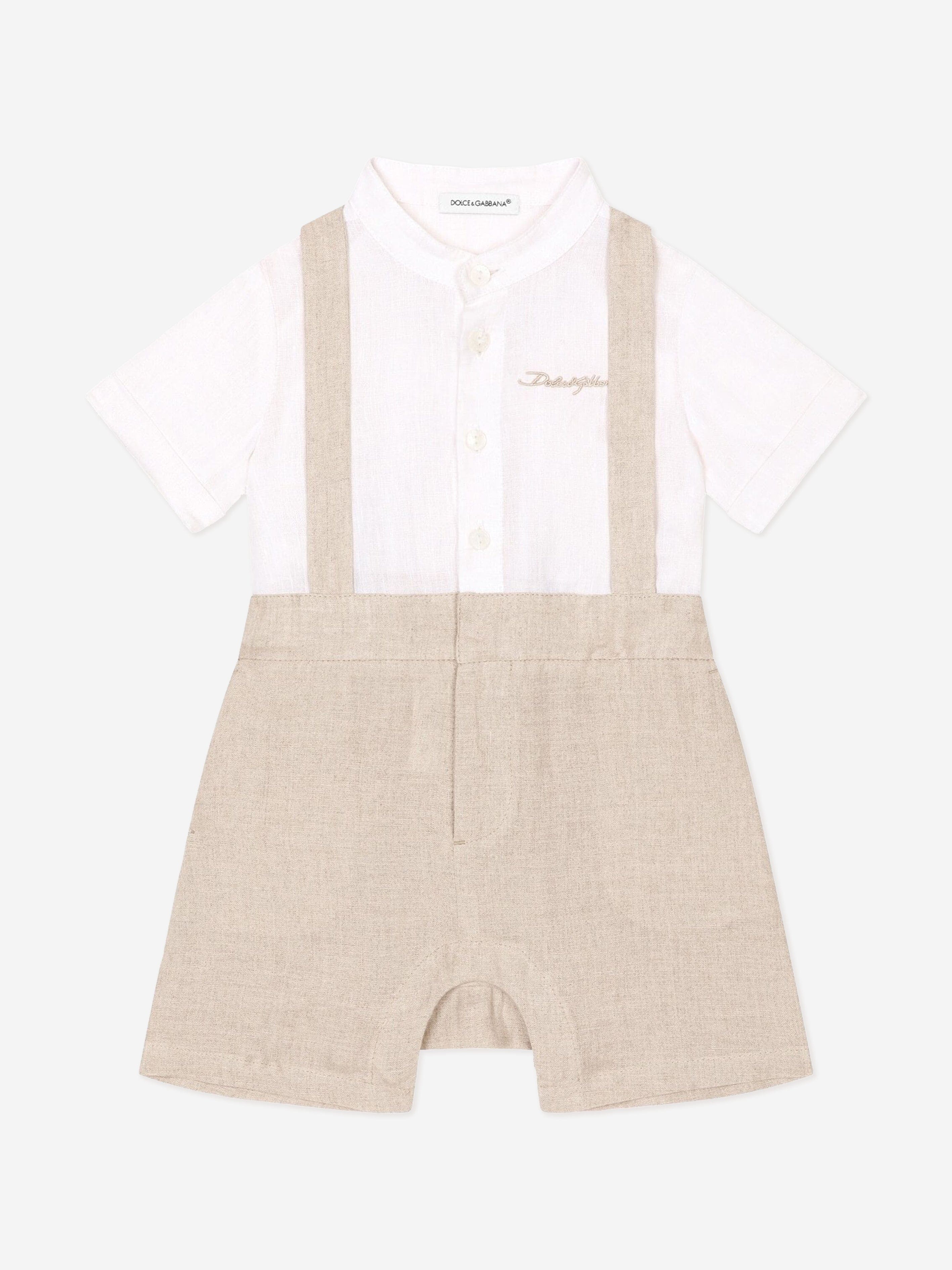Dolce & Gabbana Baby Boys Linen Romper in Beige Nicekicks Online
