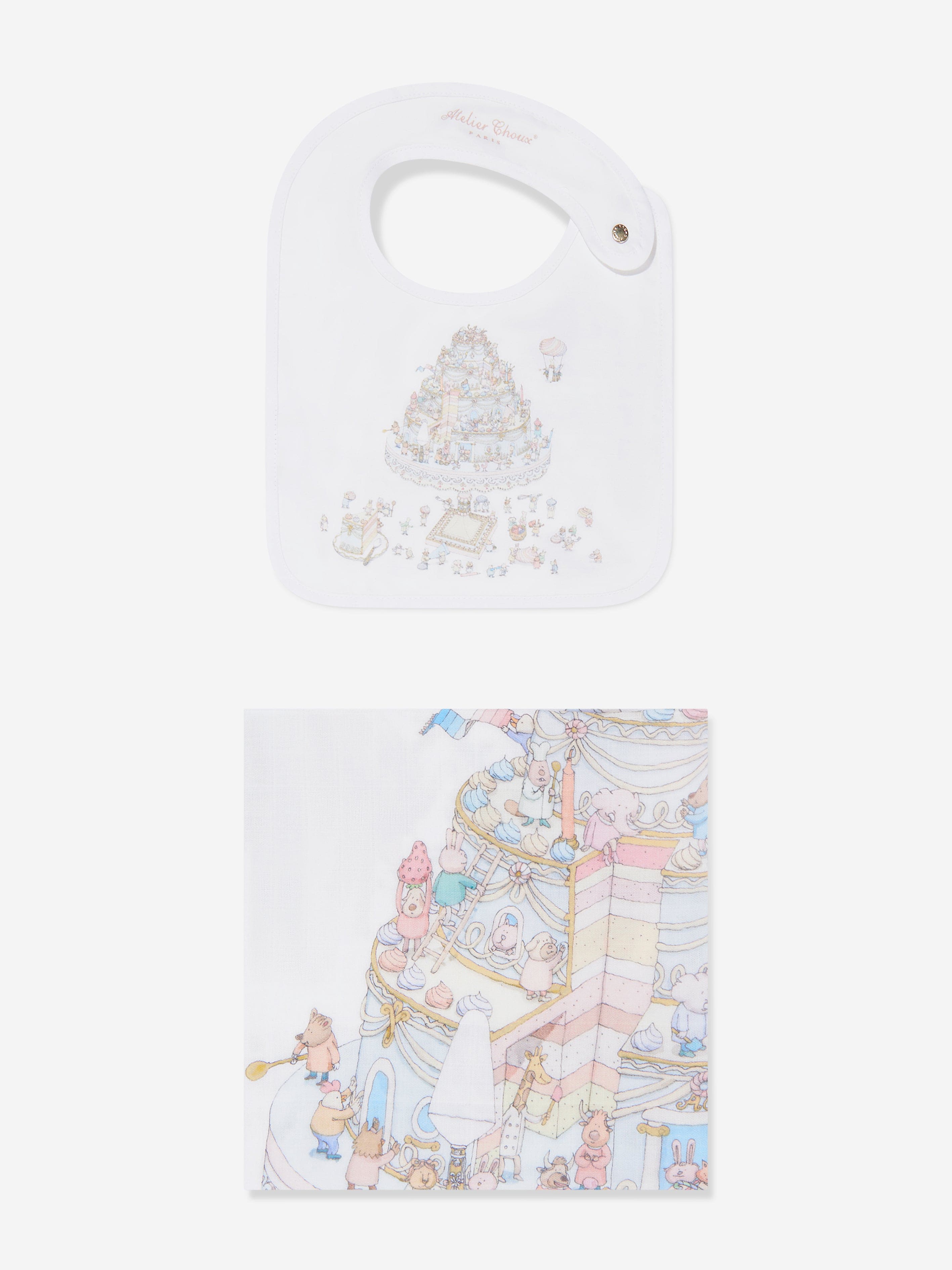 Atelier Choux Baby Le Gateau Carr¨¦ and Satin Bib Set in White Order