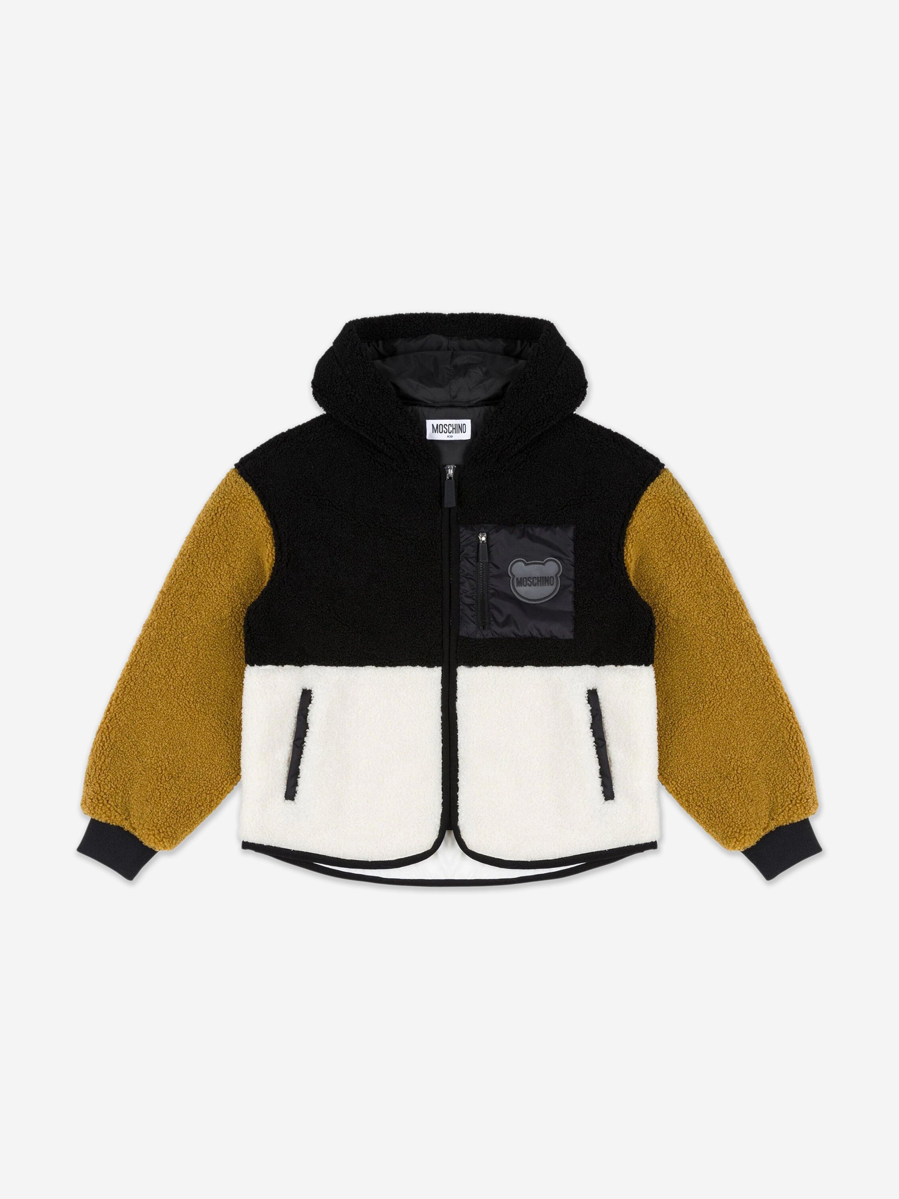 Moschino Kids Bear Logo Sherpa Jacket in Black Shop For