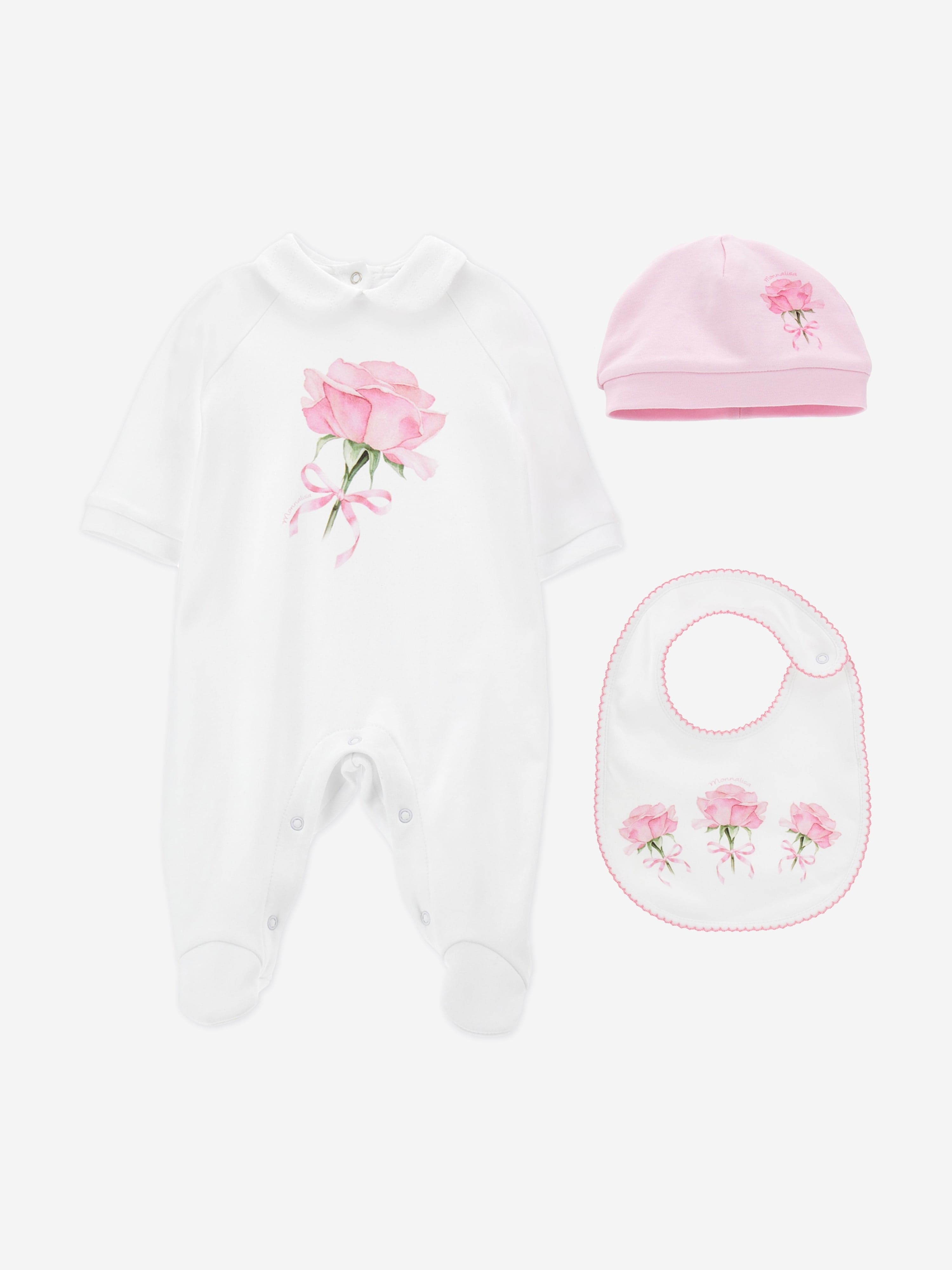 Baby Girls Rose Print Babygrow Set in White Cost Cheap Online