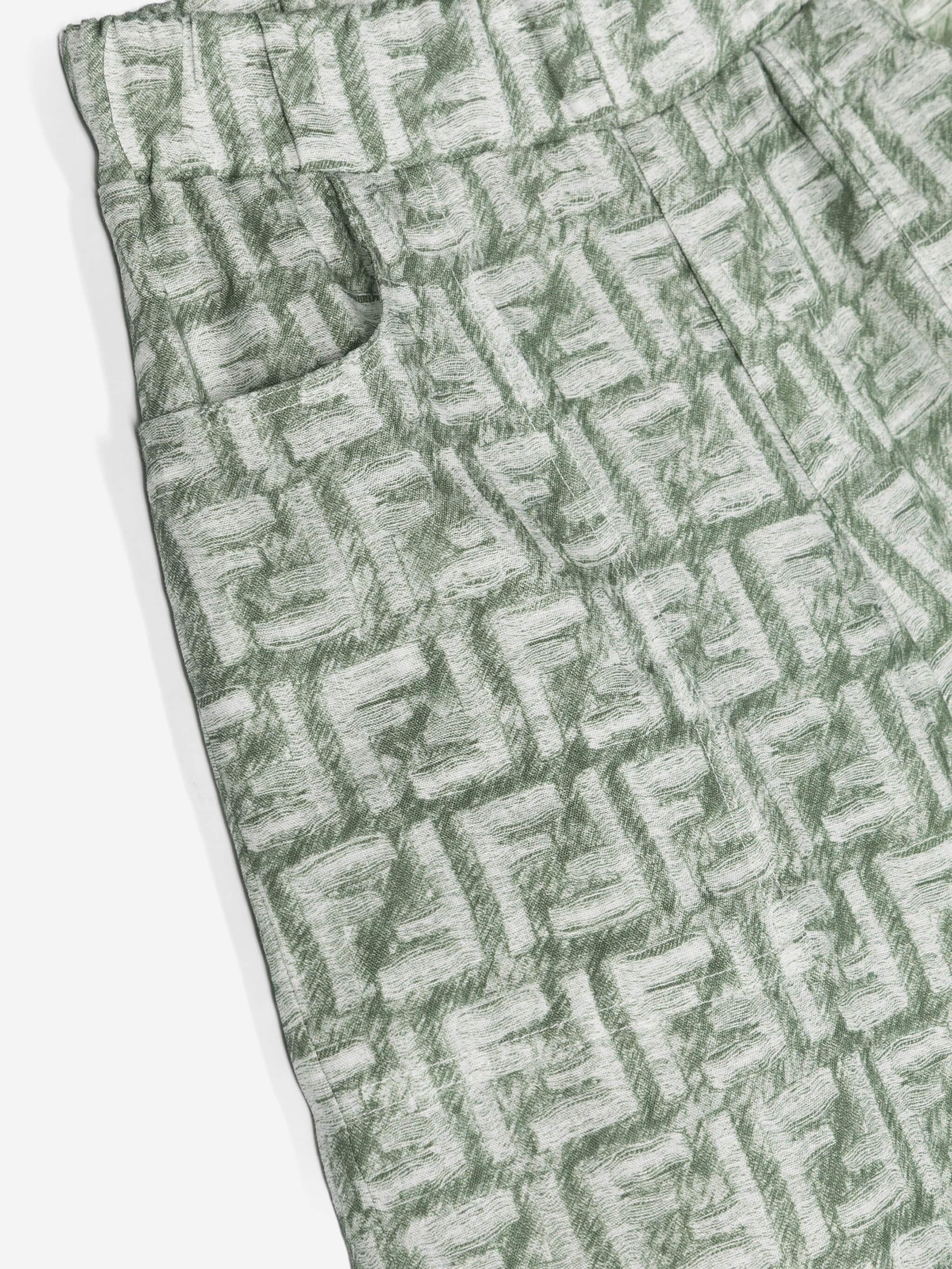 Fendi Boys Linen Logo Bermuda Shorts in Green Cheap Sale Latest Collections