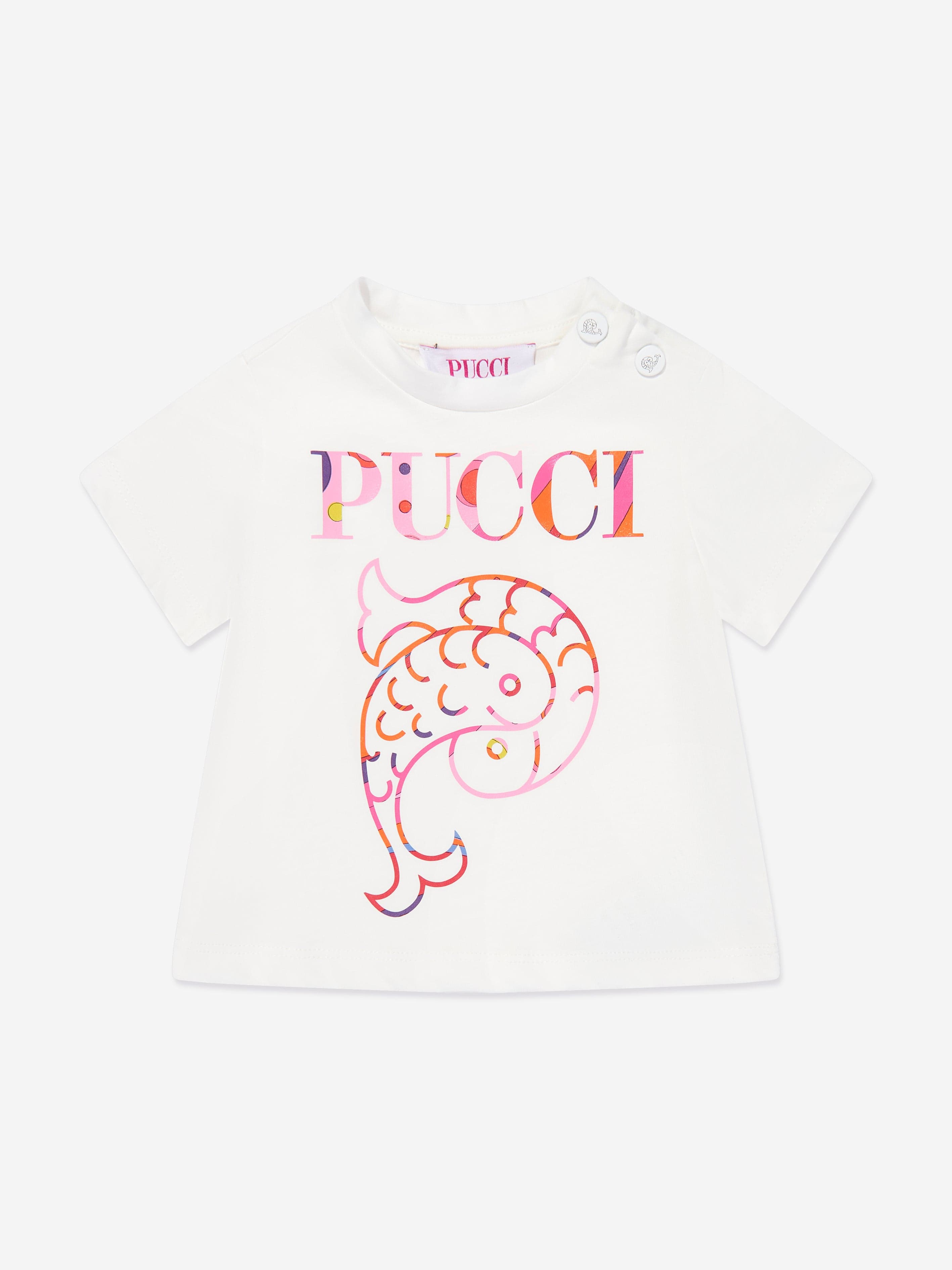 Baby Girls Logo Print T-Shirt in Ivory Cheap Sale New