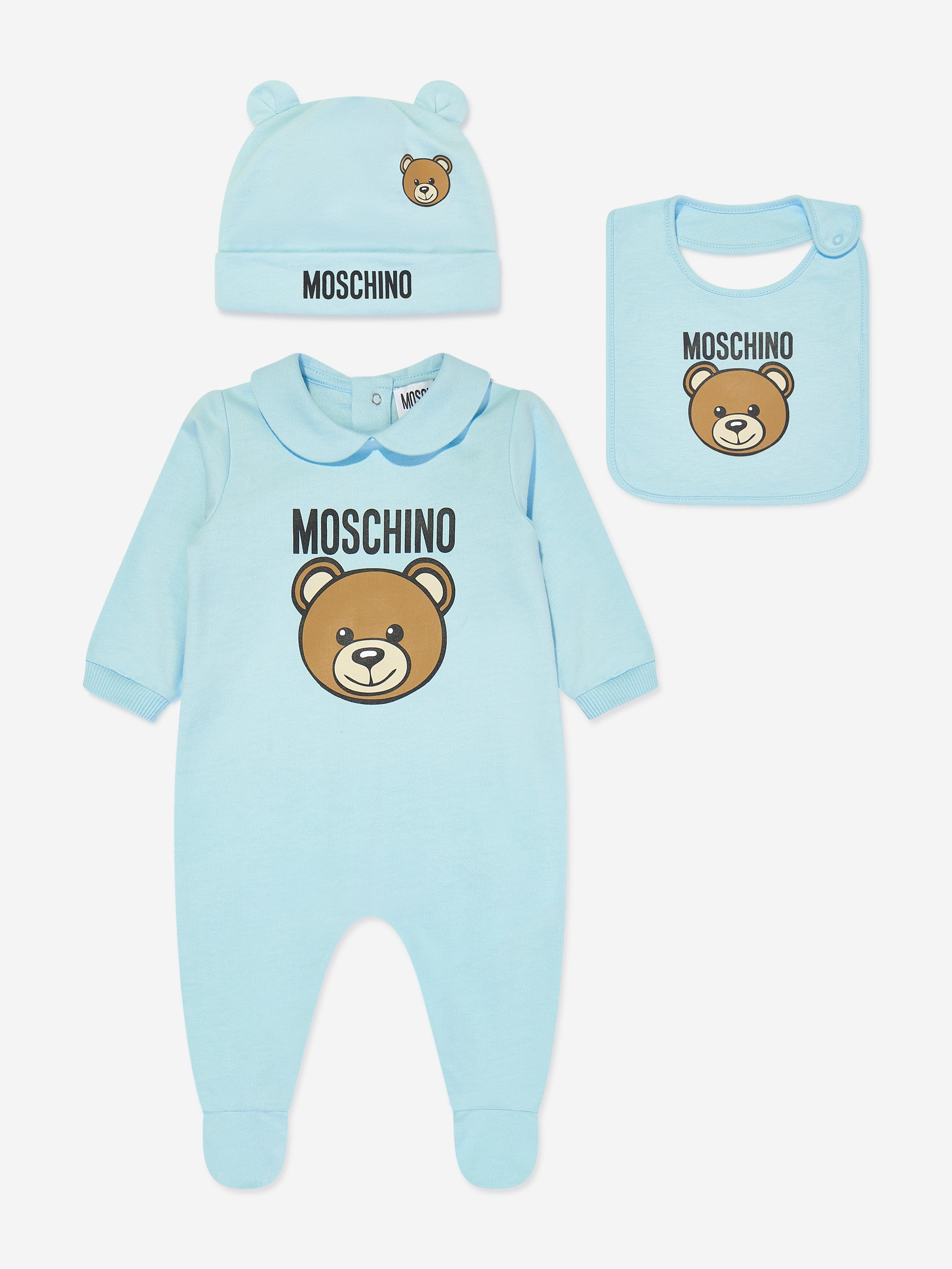 Moschino Baby Boys Bear Logo Babygrow Gift Set in Blue Cheap Buy