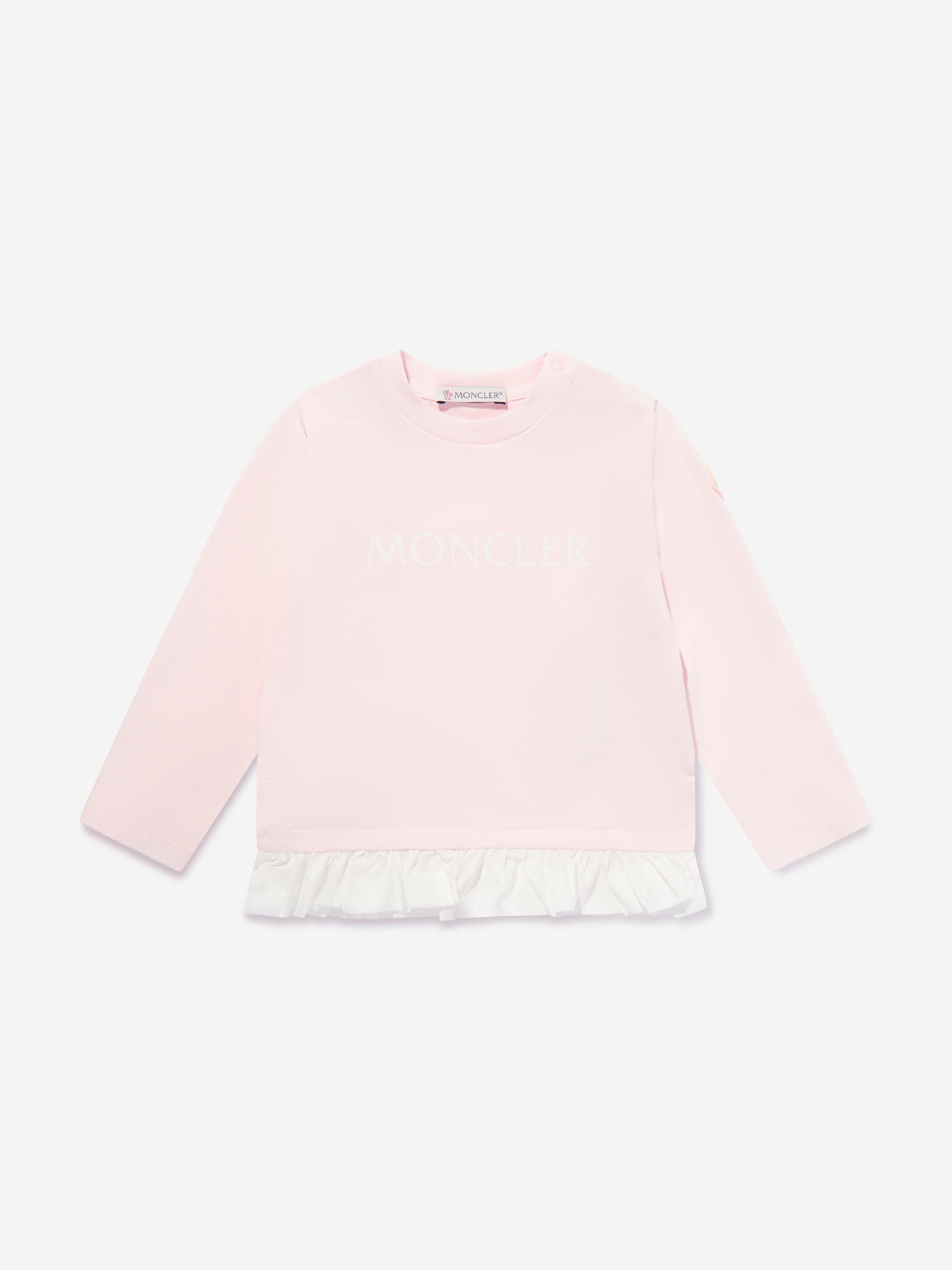 Moncler Enfant Baby Girls Long Sleeve Logo T-Shirt in Pink 100% Original Cheap Pice