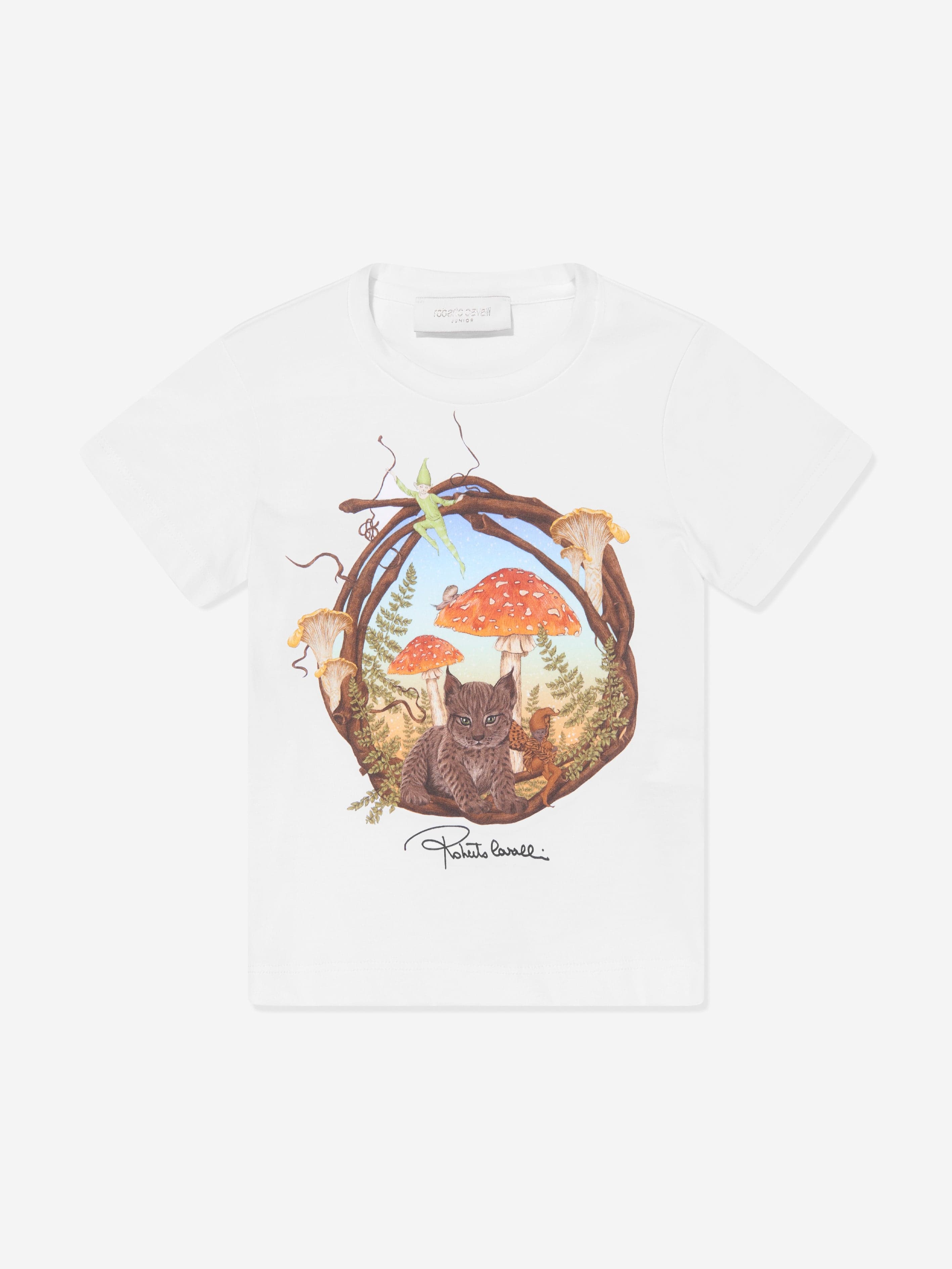 Roberto Cavalli Girls Woodland T-Shirt in White Discount Outlet Store